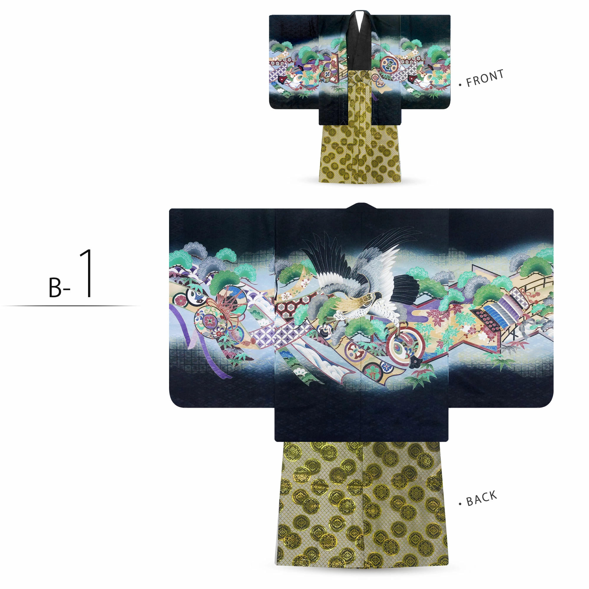 男児 着物 羽織 袴 豪華14点 アンサンブル フルセット 3歳 5歳が選べる 2サイズ 12タイプ ハイクラス 金糸 刺繍 鷹 兜 着物セット 七五三 お祝い 男の子｜kimono-cafe｜02