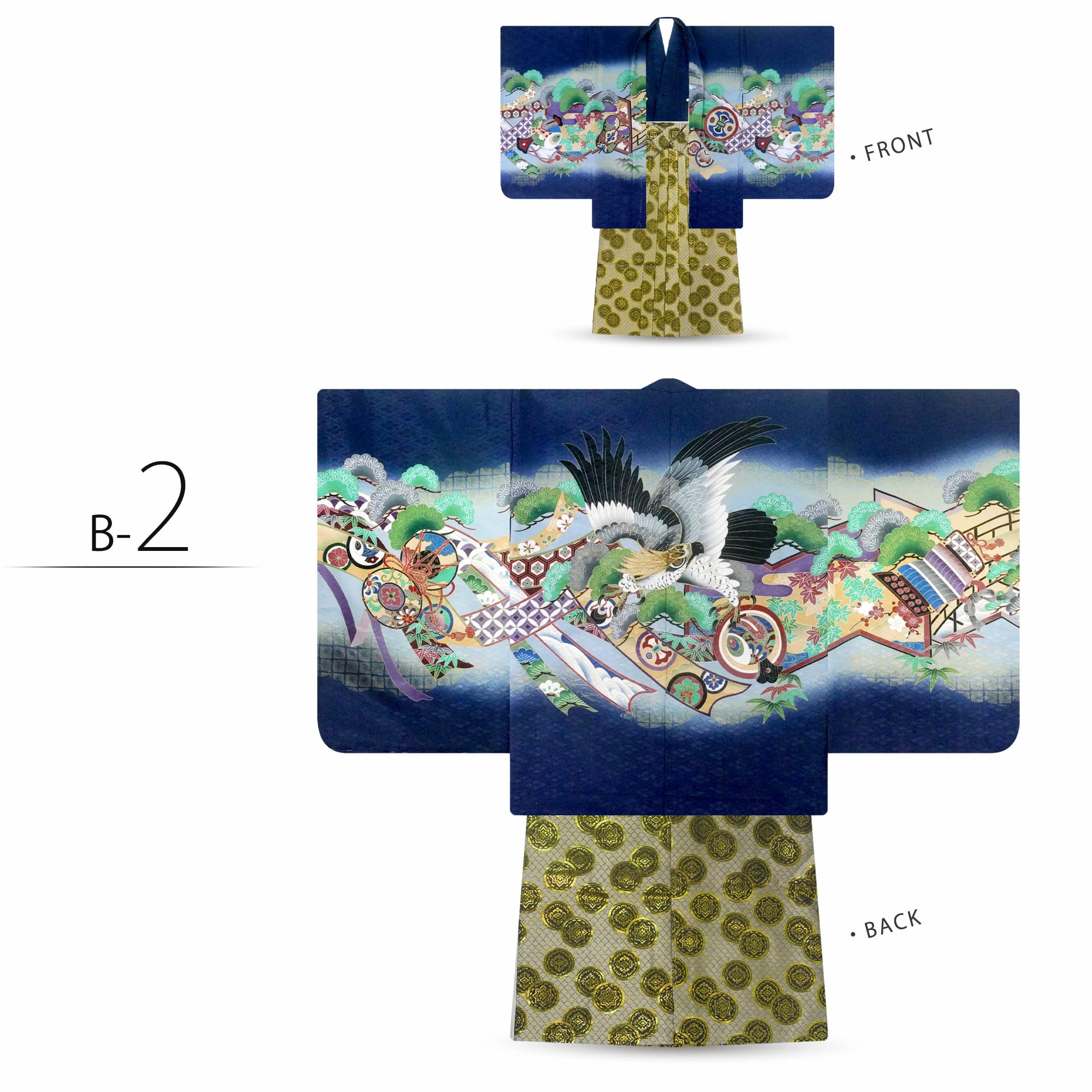 男児 着物 羽織 袴 豪華14点 アンサンブル フルセット 3歳 5歳が選べる 2サイズ 12タイプ ハイクラス 金糸 刺繍 鷹 兜 着物セット 七五三 お祝い 男の子｜kimono-cafe｜03