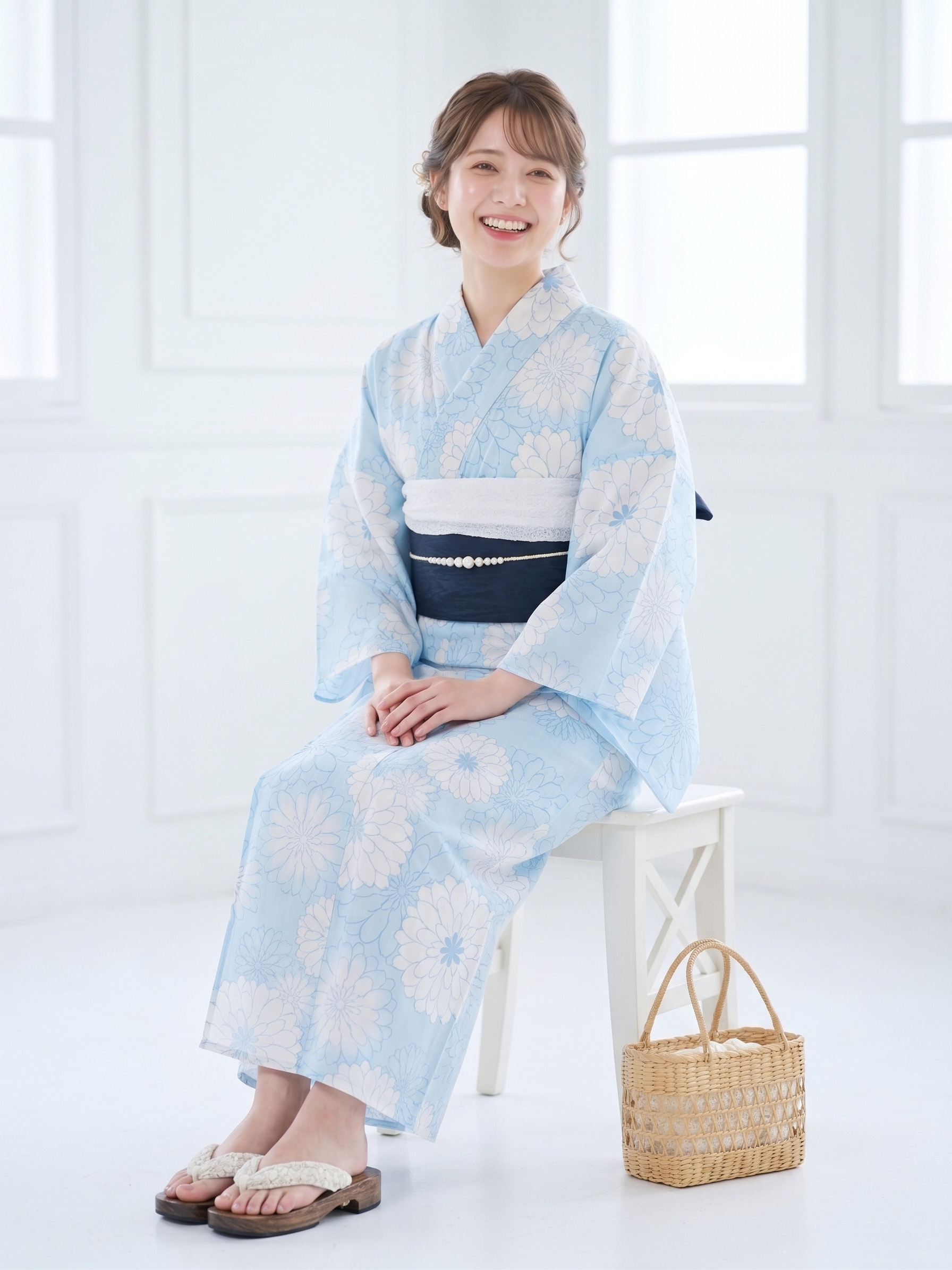 浴衣☆新品未使用☆花柄☆麻綿☆水色☆浴衣セット NISHIORI 浴衣 セット レディース 2点セット 2026年新作 兵児帯付き