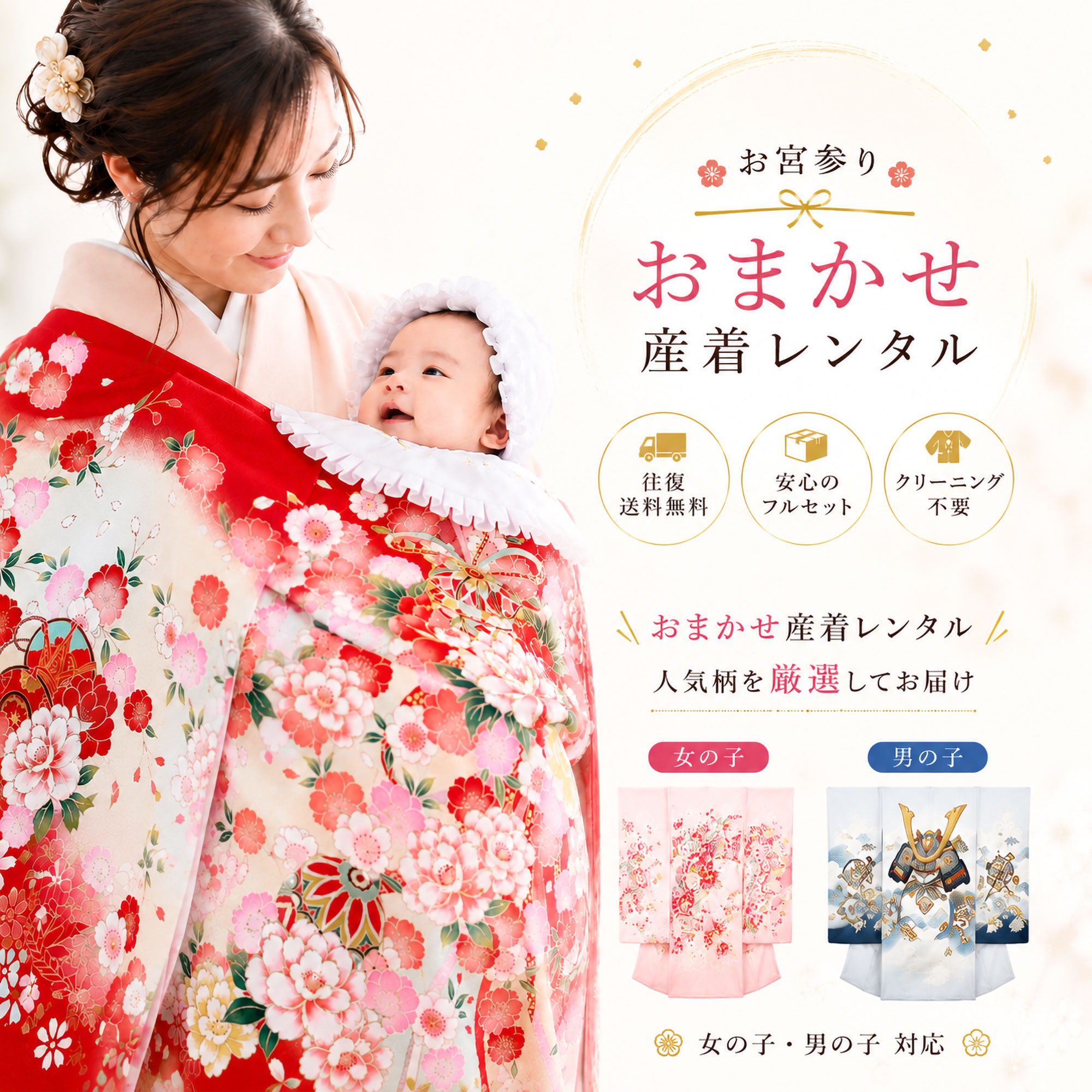 NISHIORI 産着 祝着 色が選べる おまかせ レンタル商品 フルセット