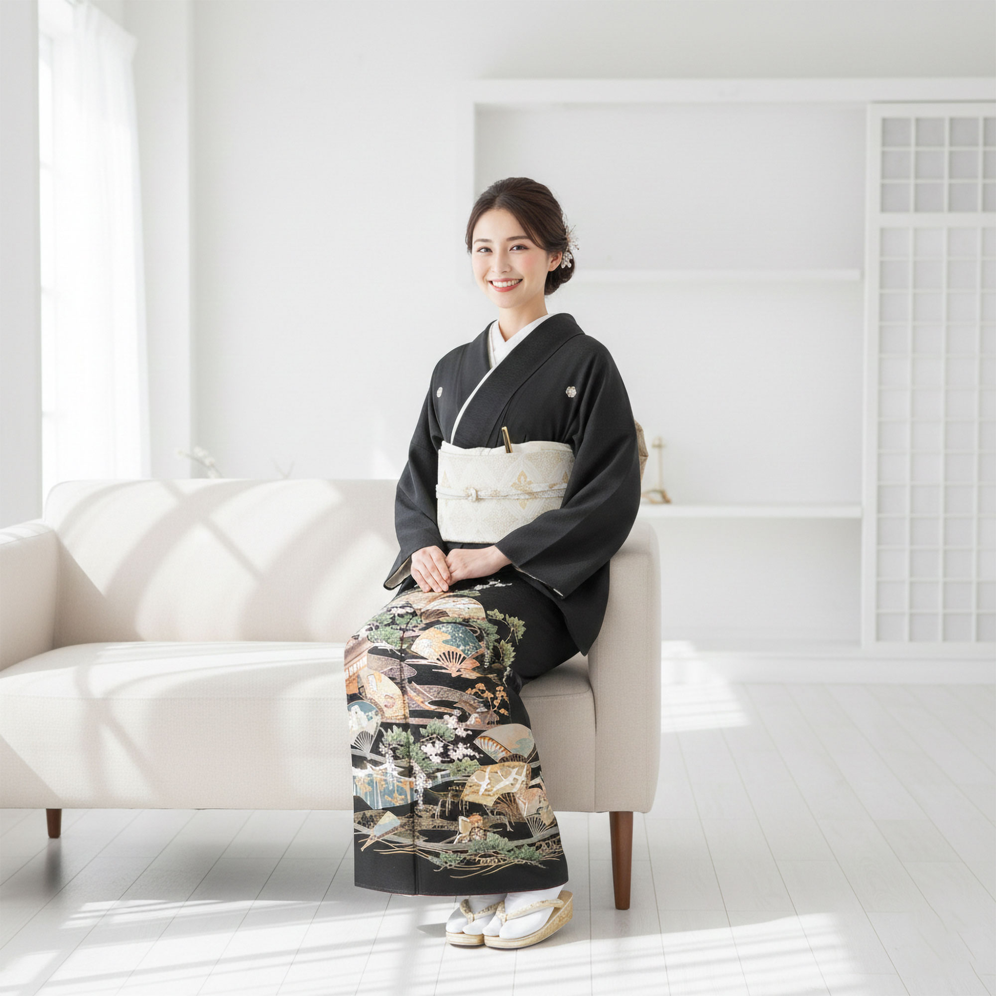 人気のホワイト&極美品【正絹 和装小物 着物 振袖 留袖 和装 訪問着 黒留袖】 NISHIORI 黒留袖レンタル フルセット 五三桐 正絹 礼装 結婚式 母親