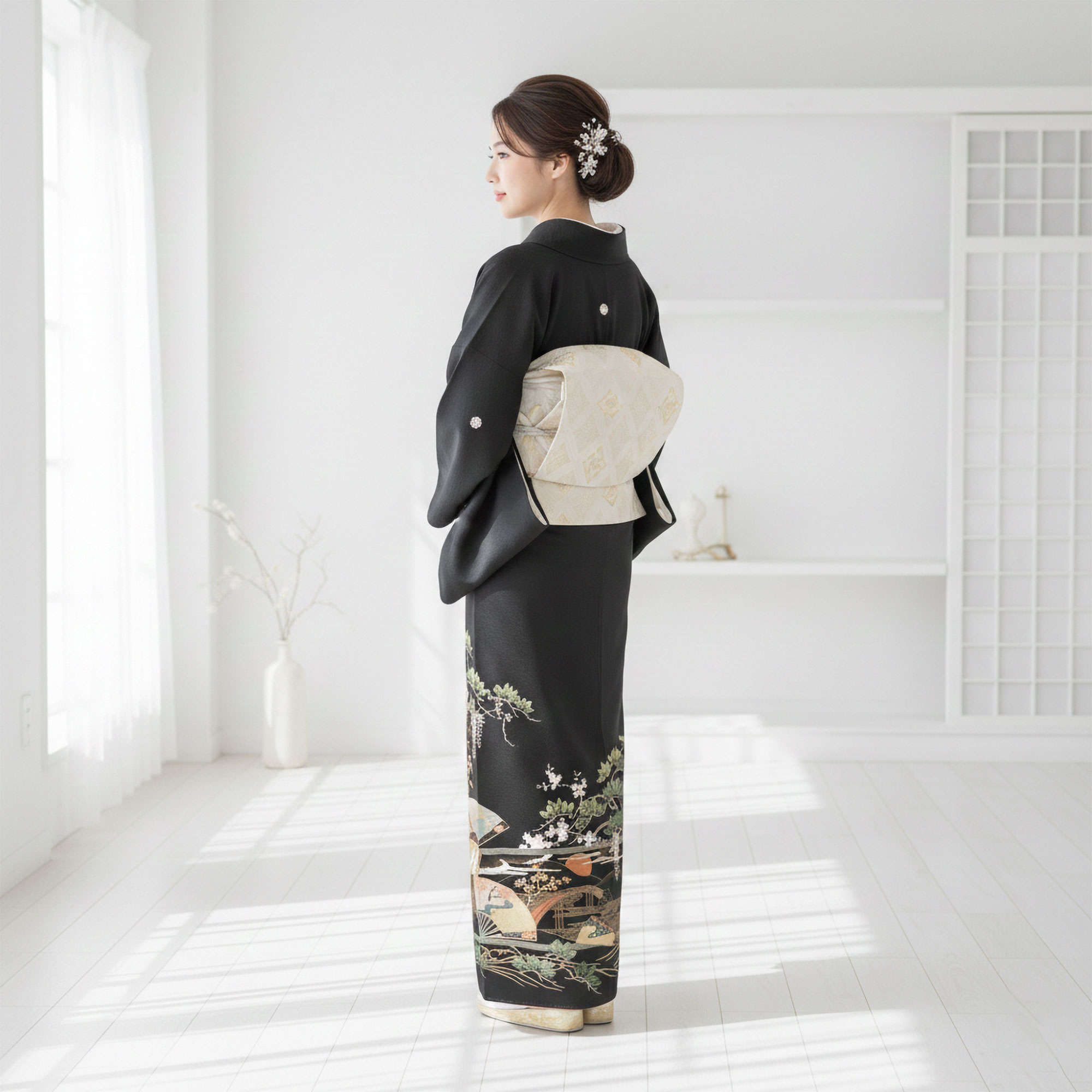 NISHIORI 黒留袖レンタル フルセット 五三桐 正絹 礼装 結婚式 母親