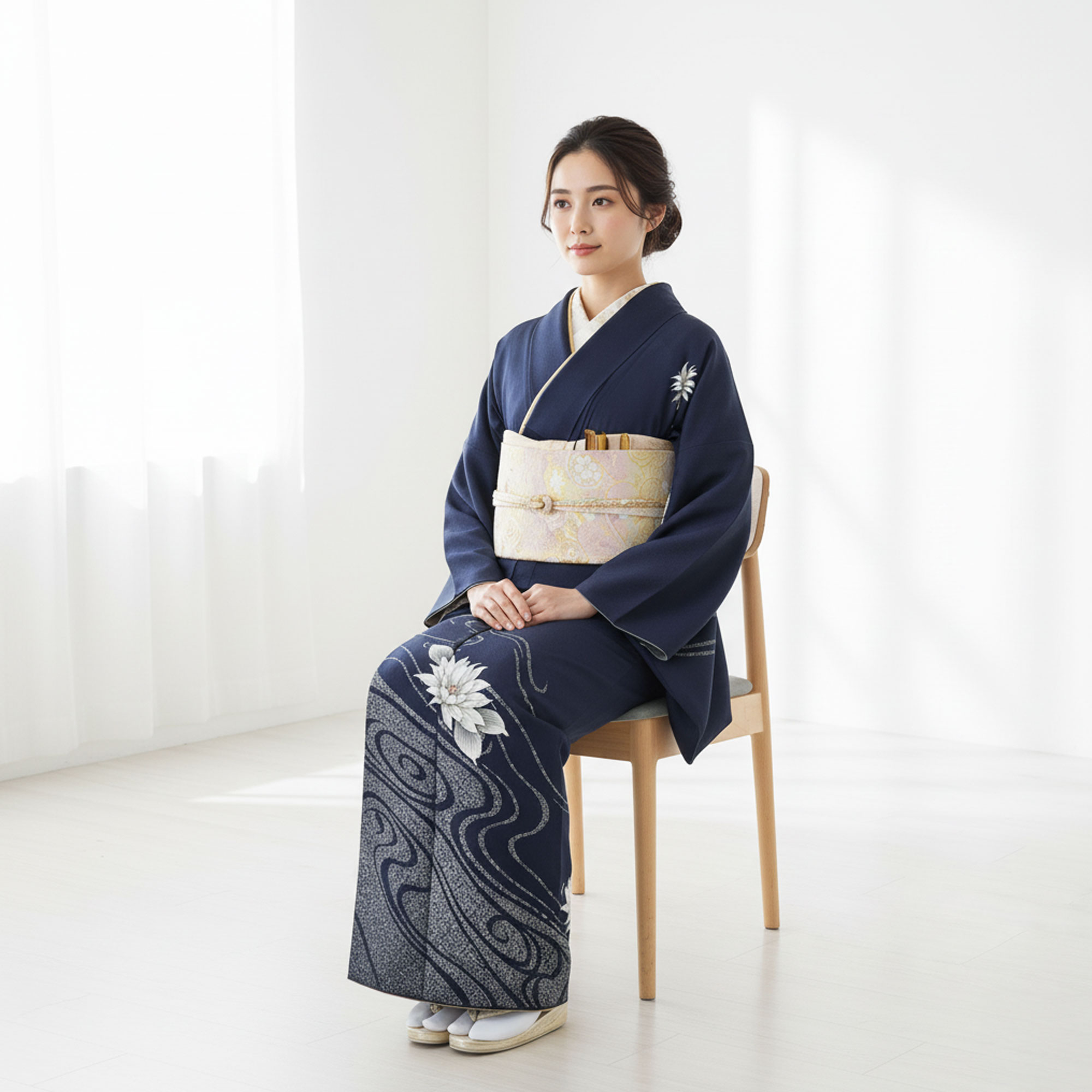 単衣　付け下げ　訪問着　フルセット　着物　正絹　紺色　凛と美　花と実　G1 b1ad0006-3.jpg?size=n