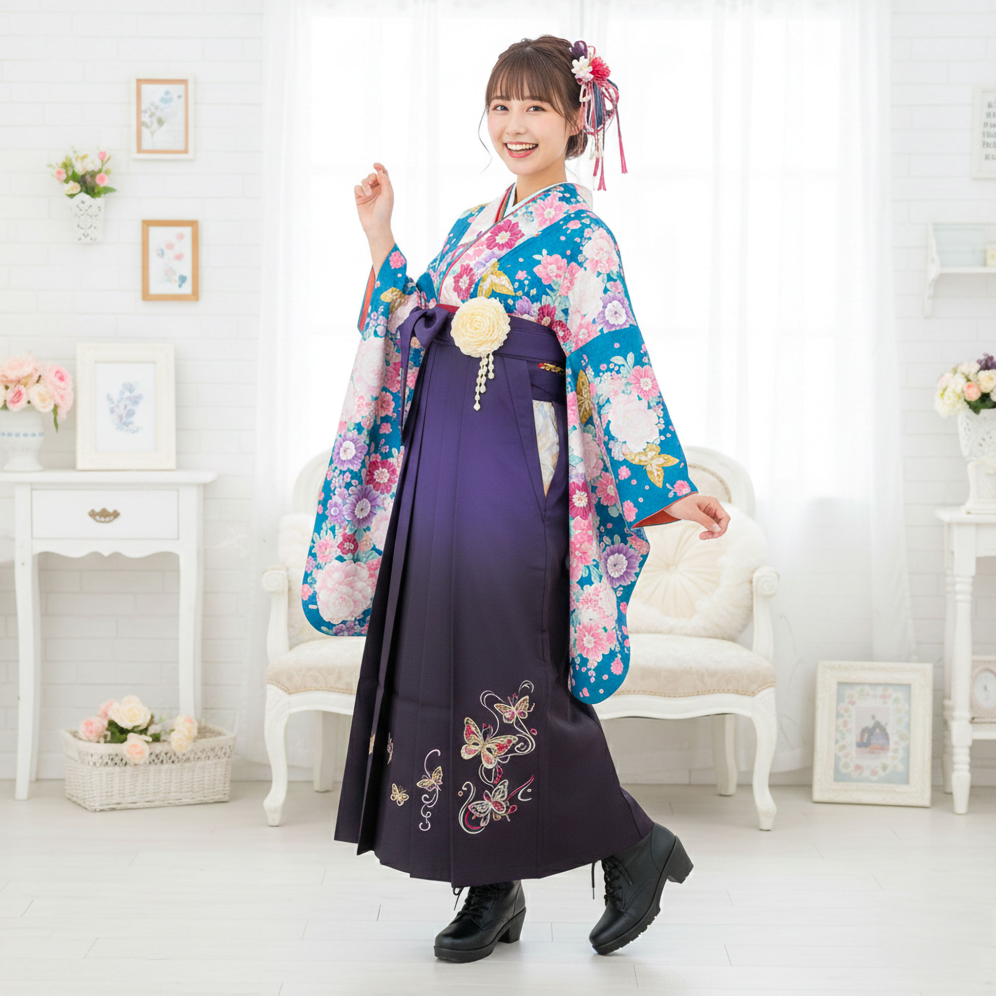 NISHIORI 二尺袖着物 袴 レンタル商品 貸衣装 Mサイズ HANAE MORI 森