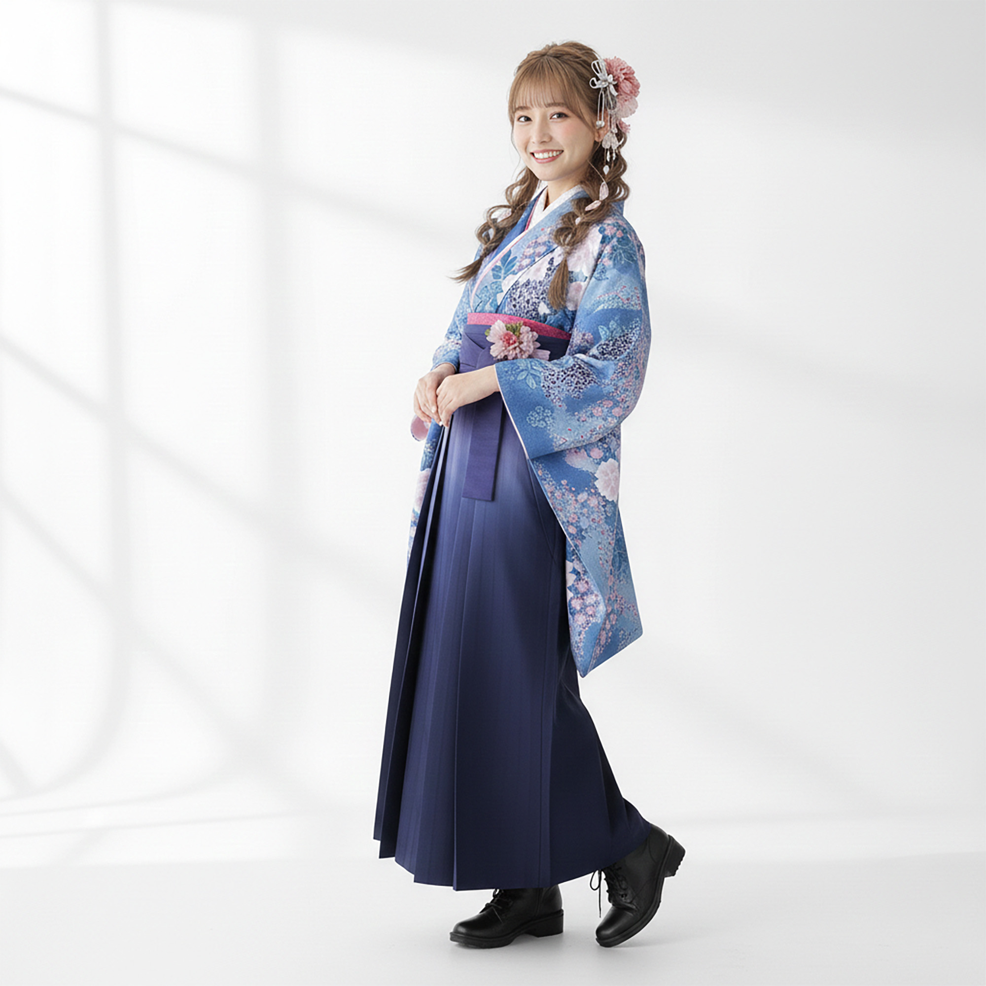 NISHIORI 二尺袖 着物 袴 レンタル商品 貸衣装 貸衣装 HL Sサイズ 青