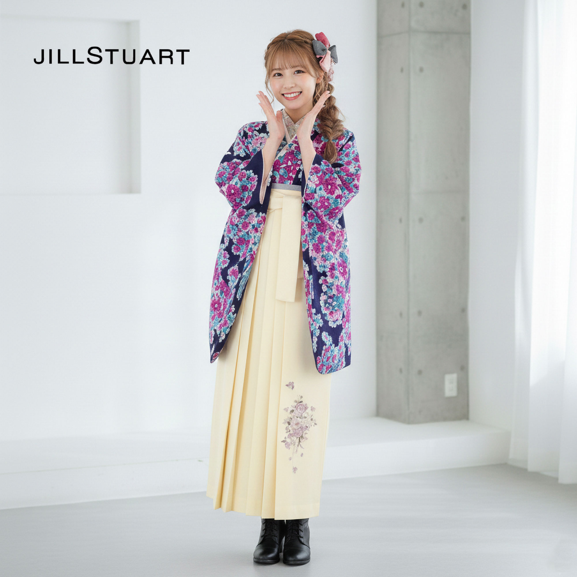 2尺袖 ブランド ポリエステル着物 JILL STUART袴用 躾糸付き 袴 レンタル 卒業式 2尺袖着物 17点セット JILL STUART ジル