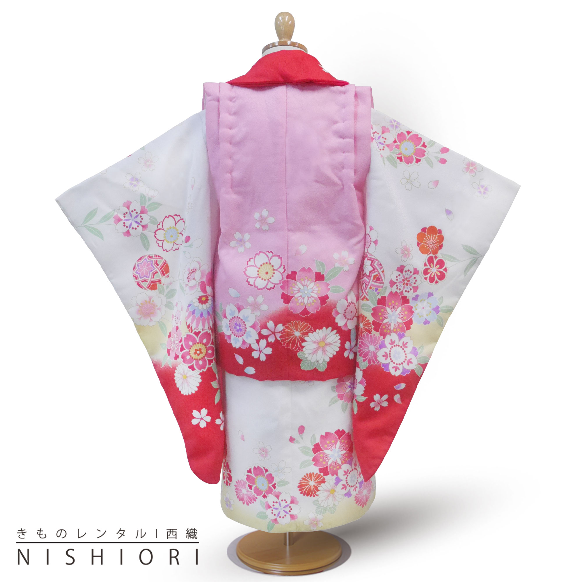 七五三　3歳　陽気な天使　フルセット　正絹　総絞り　着物　被布　髪飾り付き NISHIORI 陽気な天使 レンタル商品 3歳の七五三 女の子 被布コート