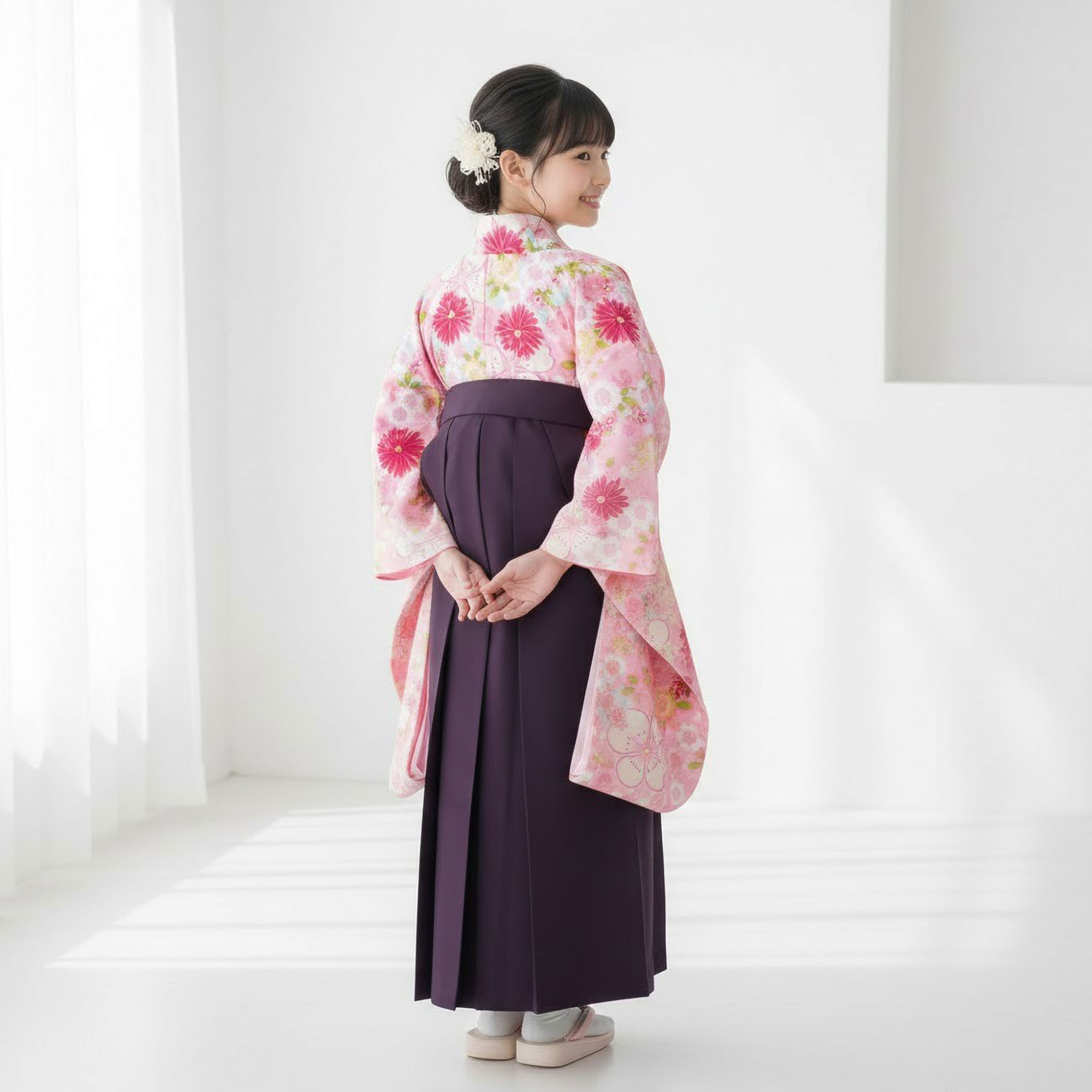 子供 120cm 振袖 袴 着物 ピンク 着付けセット NISHIORI 小町kids ジュニア キッズ 着物 と 袴 フルセット レンタル