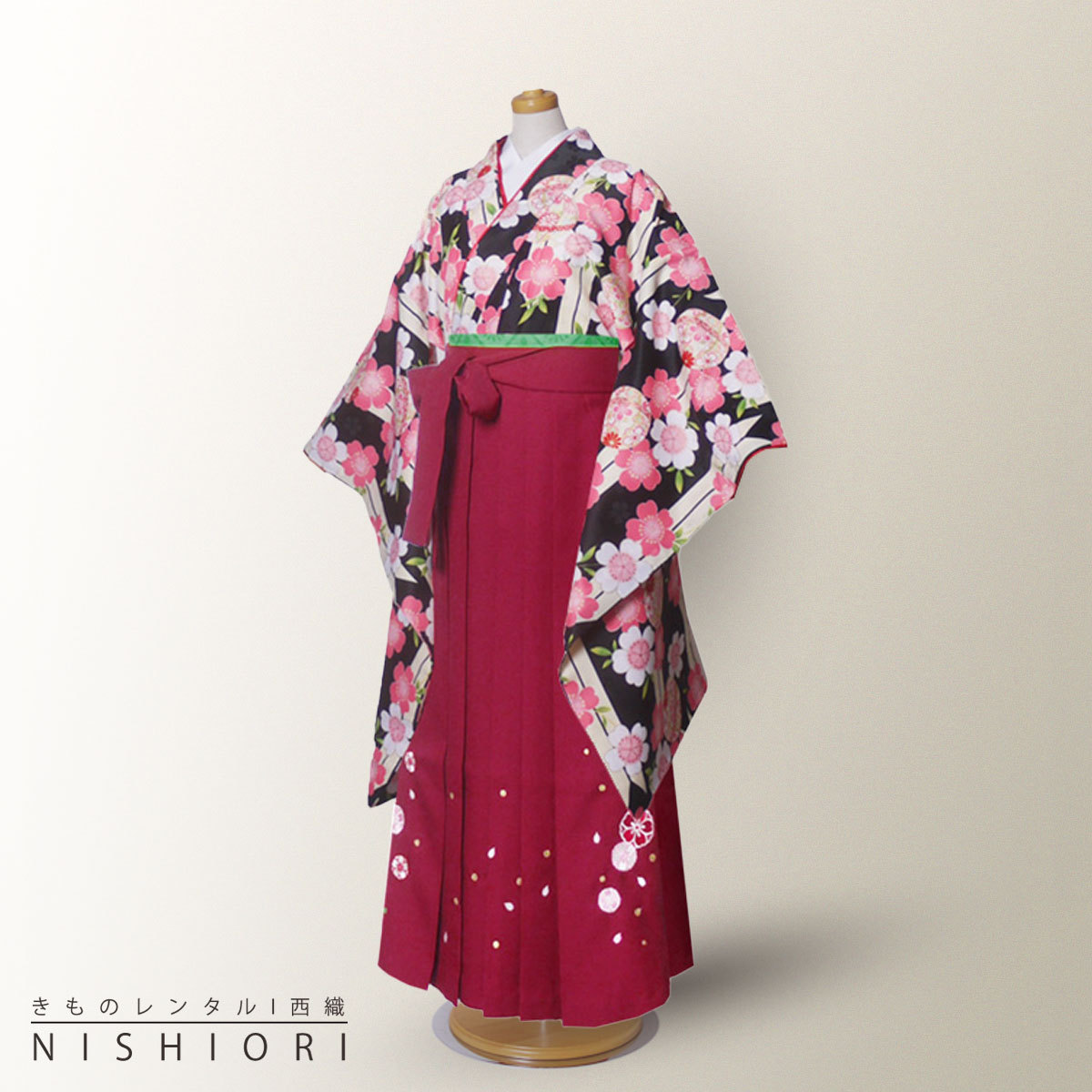 小町kids ジュニア キッズ 着物 袴 レンタル 往復十三参り 貸衣装 卒業式 黒 ワイン 小学生 ブーツ選択可 NISHIORI 小町kids ジュニア キッズ 着物 袴 レンタル商品 往復送料