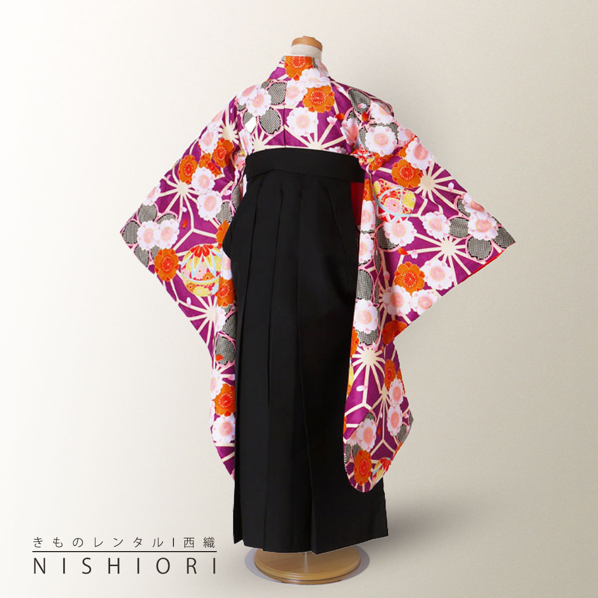 小町kids ジュニア キッズ 着物 袴 レンタル 往復十三参り 貸衣装 卒業式 小学生 ピンク 紫 パープル 黒 紫 KKj-5 ブーツ選択可 NISHIORI 小町kids ジュニア キッズ 着物 袴 レンタル商品 往復送料