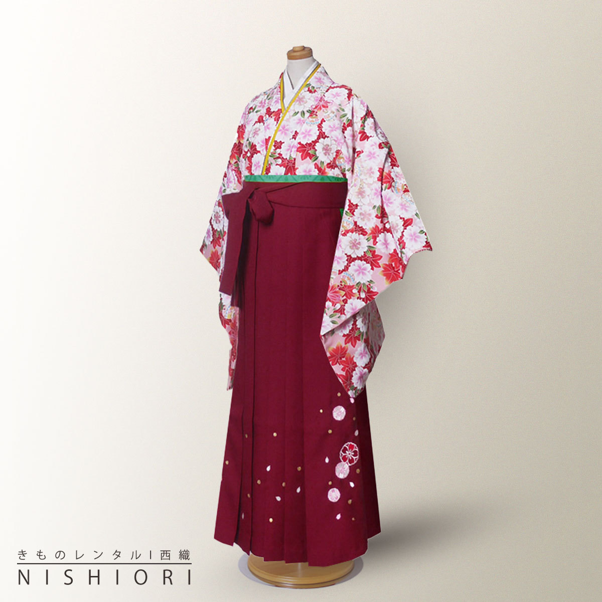 ジュニアサイズ 二尺袖 着物 袴 レンタル 往復貸衣装 卒業式 ジュニア 小学生 対応可 赤 ピンク 桜 紅葉 ブーツ選択可 NISHIORI ジュニアサイズ 二尺袖 着物 袴 レンタル 往復送料無料 貸
