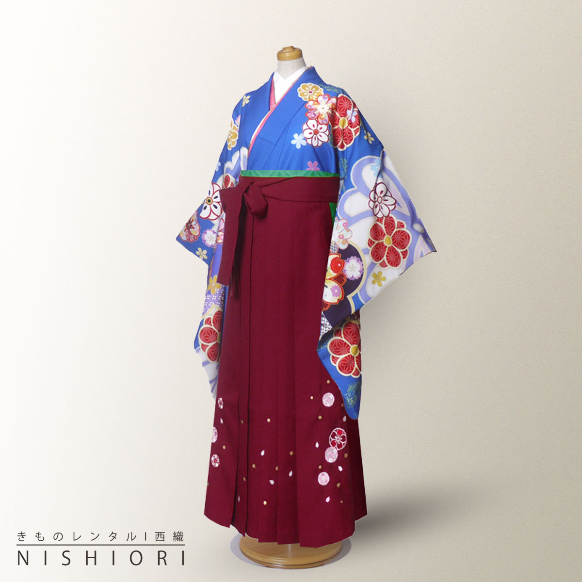 ジュニアサイズ 絵羽柄 二尺袖 着物 袴 レンタル 往復貸衣装 卒業式 ジュニア 小学生 対応可 青 梅 桜 ブーツ選択可 NISHIORI ジュニアサイズ 絵羽柄 二尺袖 着物 袴 レンタル商品 往復