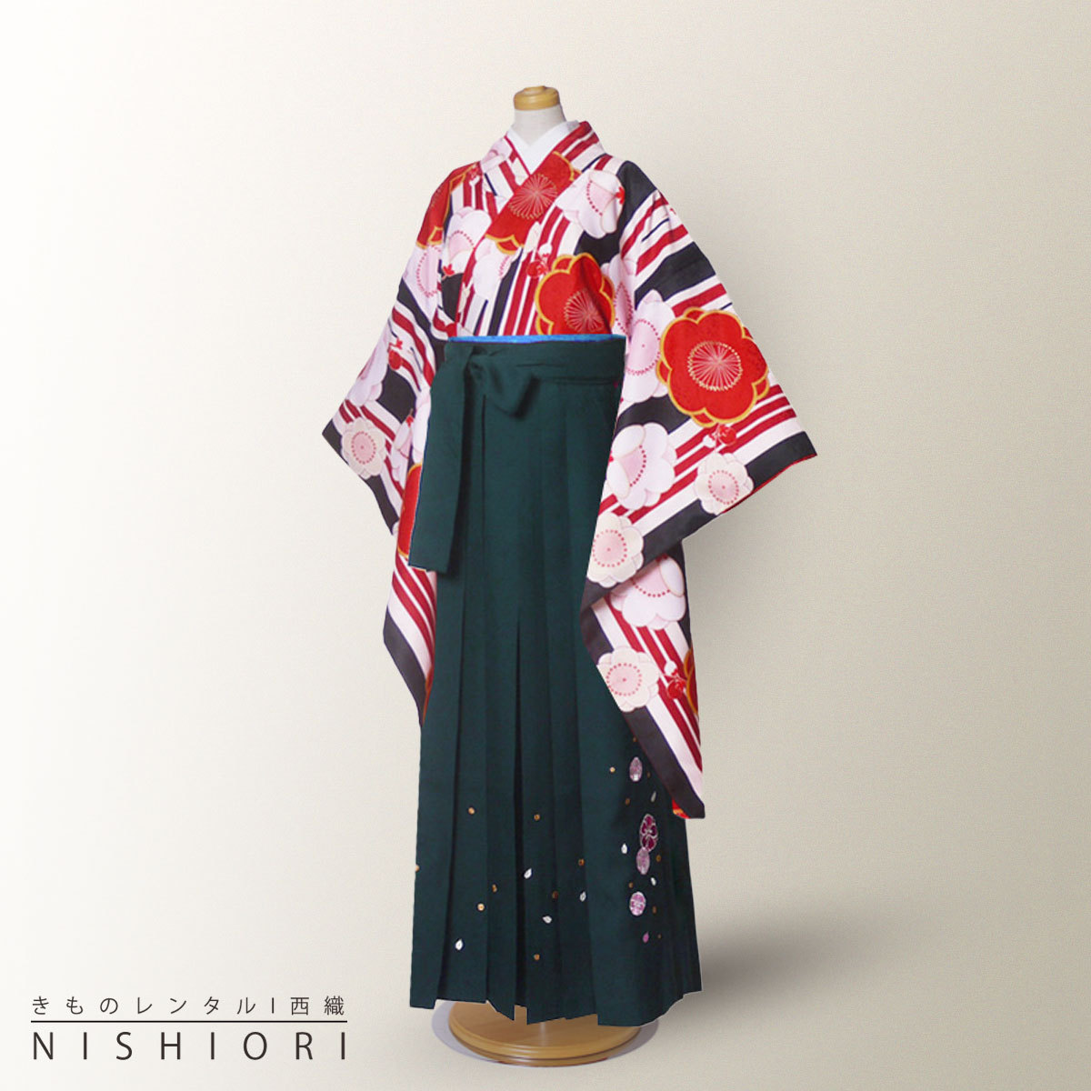花ひめ ブランド ジュニアサイズ 二尺袖 着物 袴 レンタル 往復貸衣装 卒業式 ジュニア 小学生 143cm-148cm 対応 梅 ピンク 水色 ミント ブーツ選択可 NISHIORI 花ひめ ブランド ジュニアサイズ 二尺袖 着物 袴 レンタル