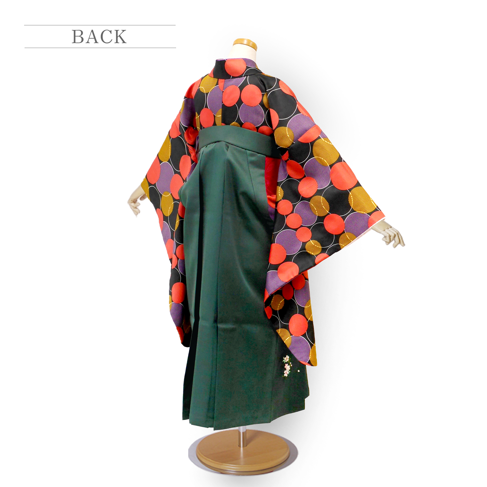 【レンタル】ジュニアサイズ（143cm-148cm） 二尺袖 着物 袴 往復送料無料 貸衣装 卒業式 ジュニア 小学生 円 丸 赤 緑 幾何学 モダン 刺繍 ブーツ選択可 NISHIORI 爆買 【レンタル】ジュニアサイズ(143cm-148cm) 二尺袖 着物