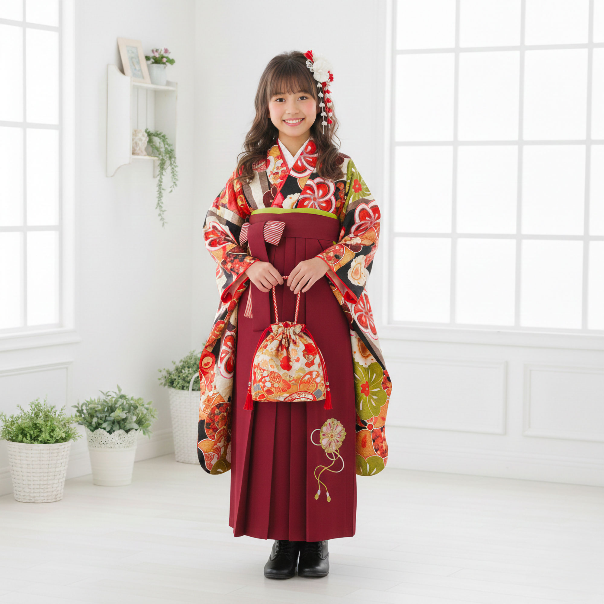 NISHIORI ジュニア 二尺袖 着物 袴 レンタル商品 九重 ブランド 往復