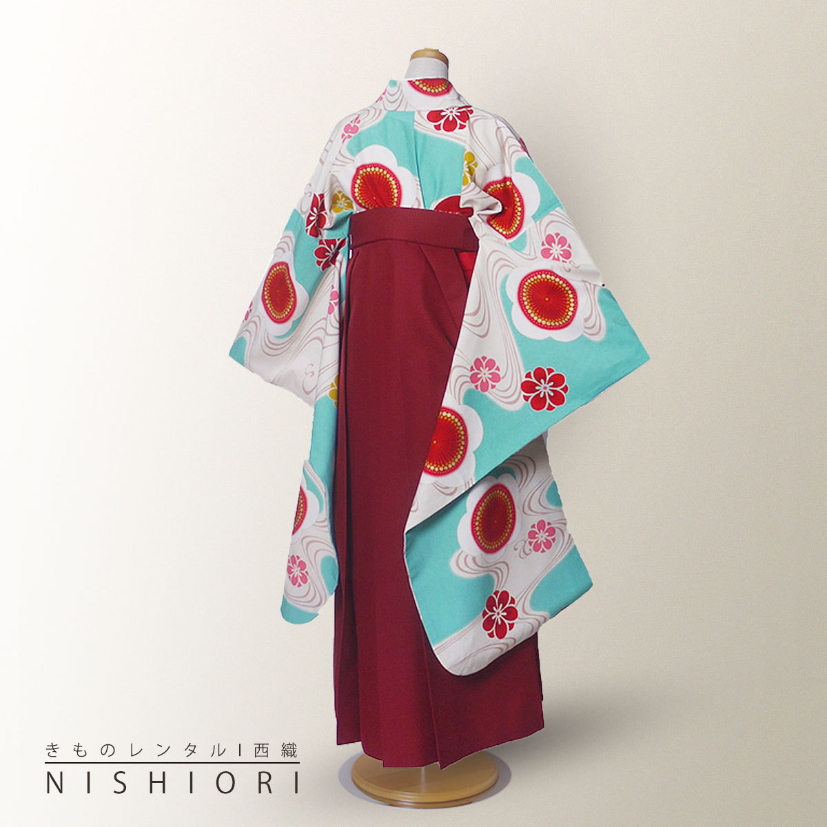 レンタル ちはやふる × JAPAN STYLE 貸衣装 ジュニア 二尺袖 着物 袴 CJ4 白 青 エンジ 刺繍 ブーツ選択可 NISHIORI レンタル商品 ちはやふる × JAPAN STYLE 貸衣装 ジュニア 二