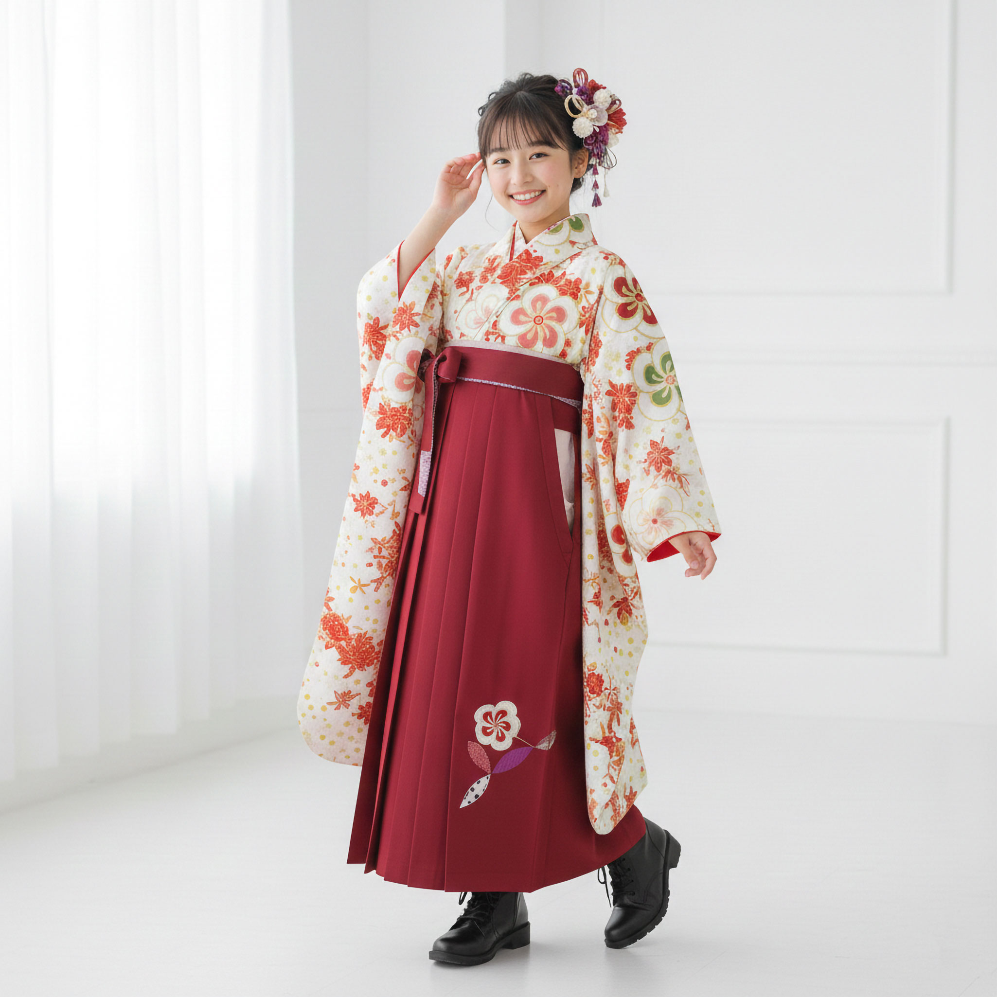 NISHIORI レンタル商品 榛原 はいばら ジュニア 二尺袖 着物 袴 フル 