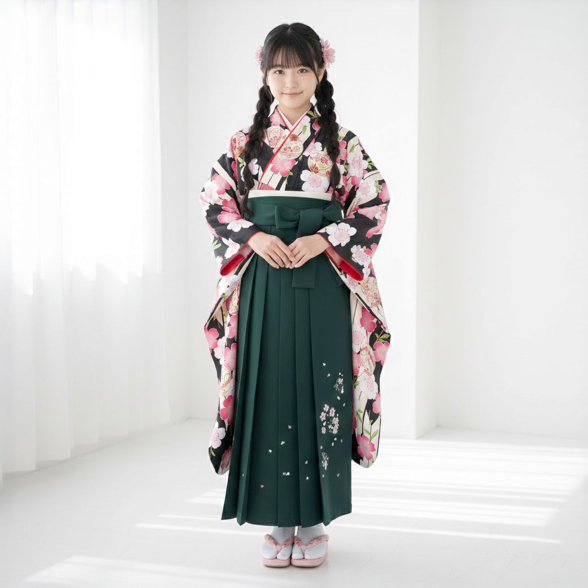 ジュニア用 袴セット 着物 袴色選択 135～143cm 新品 16021-02 NISHIORI 【レンタル】ジュニア 着物 袴 フルセット 【袴SSサイズ