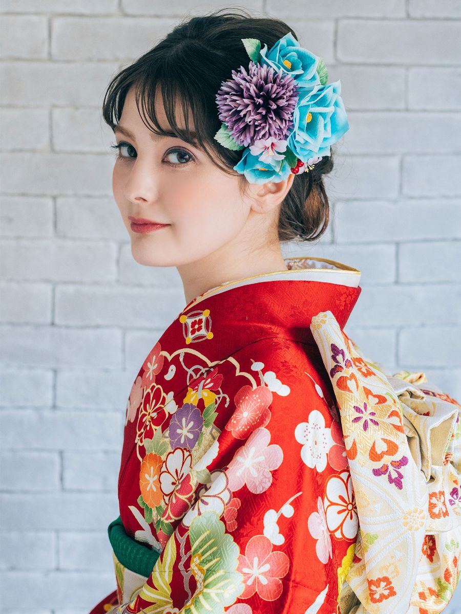 髪飾り 卒業袴 振袖に ちりめん 華やか 薔薇の花かざり 2点セット 和装