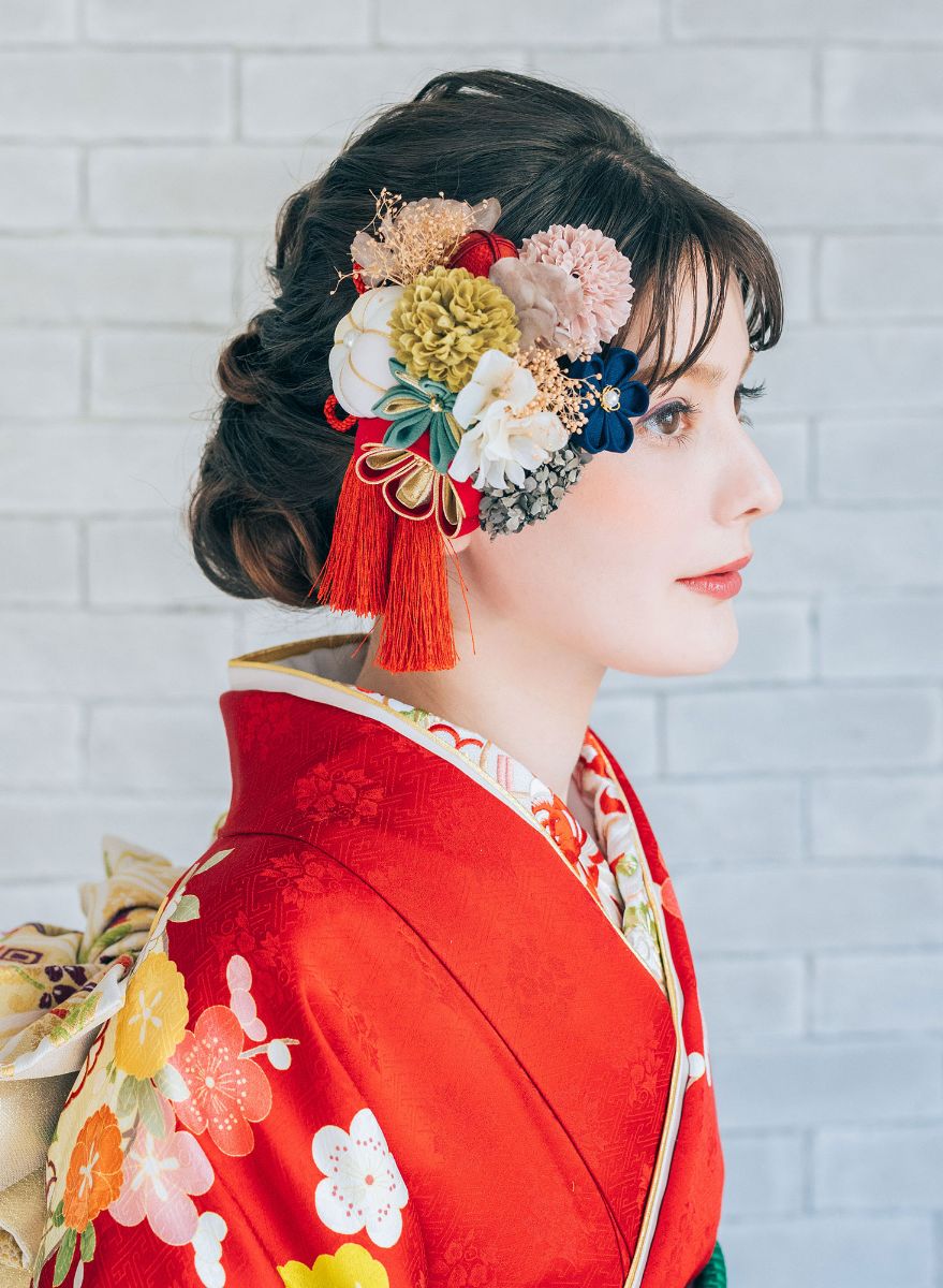 NISHIORI 髪飾り 卒業袴 振袖に つまみ細工 立体 ミックスカラー 花