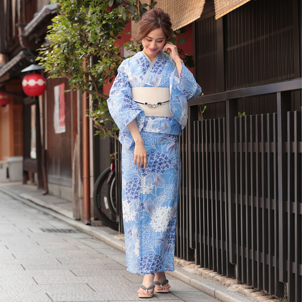 激安通販の 【新品】浴衣 単品 綿絽浴衣 青地 紫陽花(d5110) - 浴衣 激安通販の 【新品】浴衣 単品 綿絽浴衣 青地 紫陽花(d5110) - 浴衣