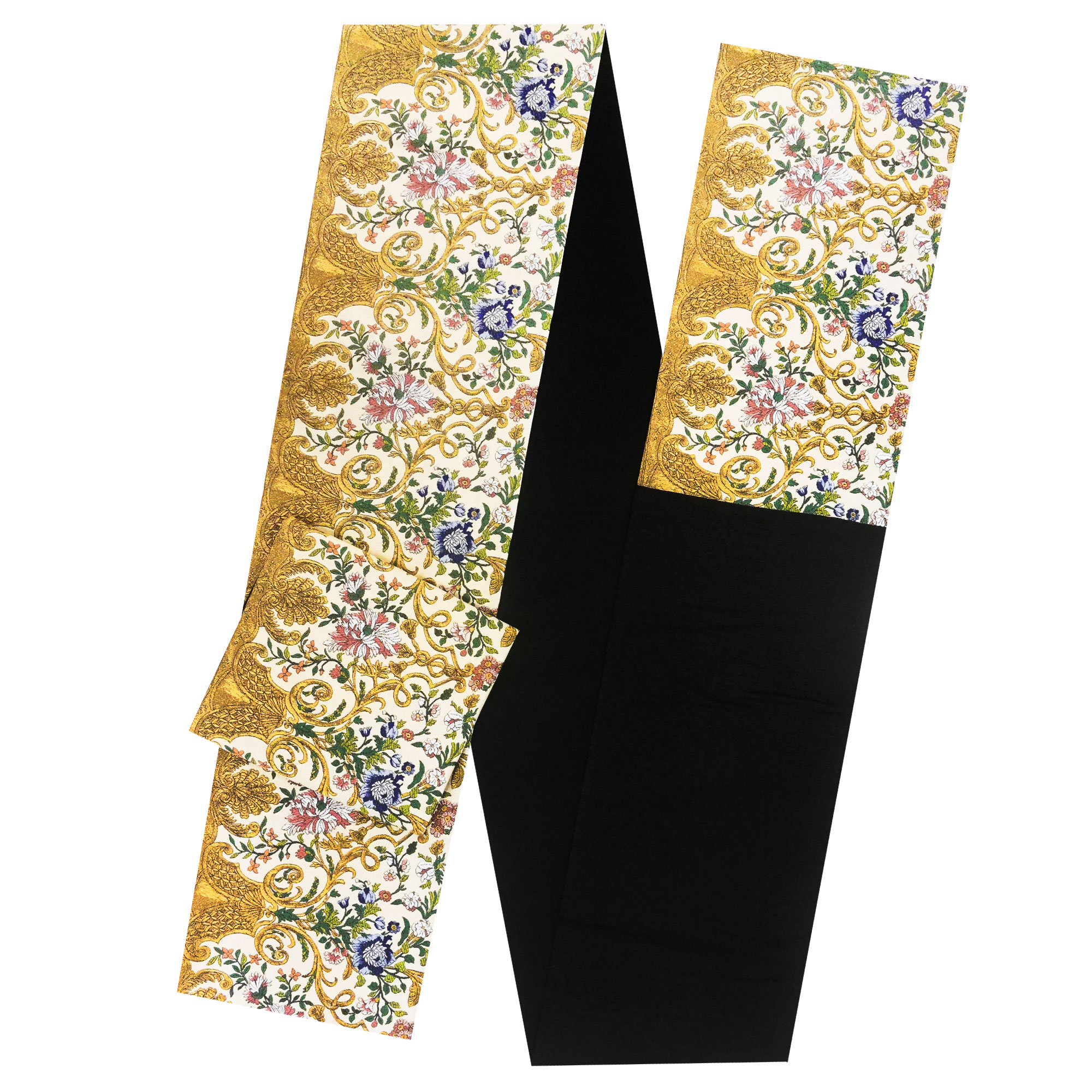 NISHIORI 袋帯 唐草 花柄 ゴールド クリーム 西陣織 大光織物 お仕立て