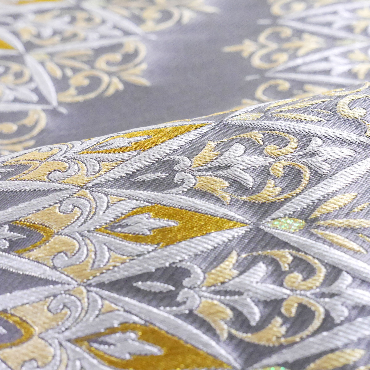 NISHIORI フォーマル 袋帯 全通 古典 唐草 グレー 灰色 ゴールド 金