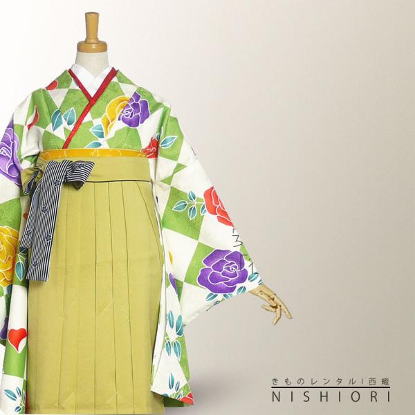 二尺袖 袴 レンタル ひさかたろまん ブランド 着物 貸衣装 SサイズMサイズ 小学生 対応可 薄紫 縞模様 牡丹 生成り ブーツ選択可 NISHIORI 二尺袖 袴 レンタル商品 ひさかたろまん ブランド 着物 貸