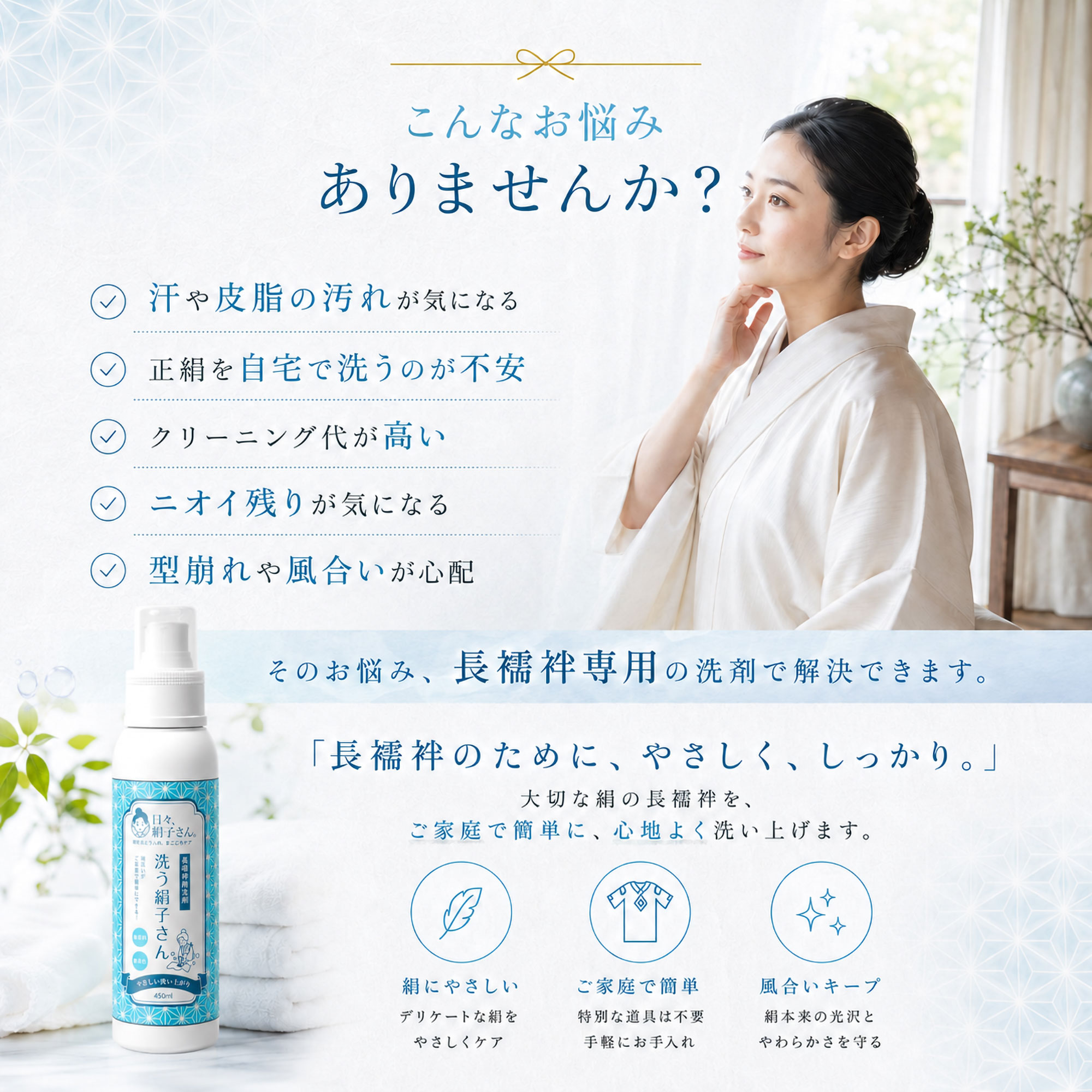 NISHIORI 長襦袢用洗剤 洗う絹子さん 450ml シルク用洗剤 絹洗い 着物