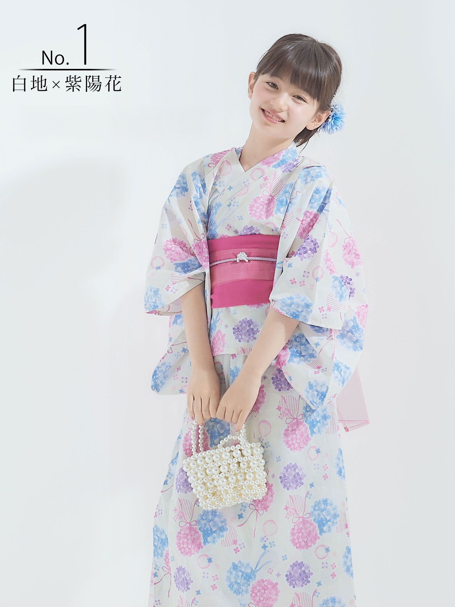 浴衣 子供 女の子 子供浴衣 単品「白地 薄紫色、秋草の縞」110cm