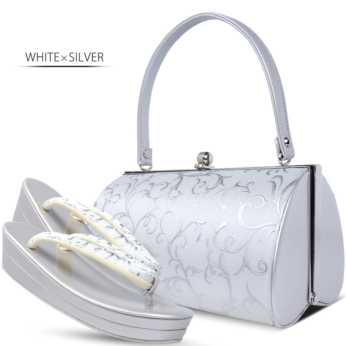 草履バッグセット 振袖 成人式 ホワイト SILVER uzouri109-2 NISHIORI レース×モダン 振袖向き 草履バッグ 2点セット エレガントな