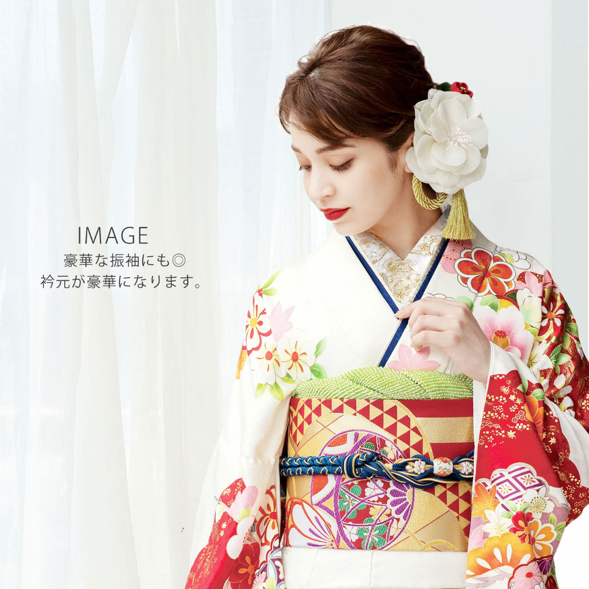 白金 刺繍 半衿 豪華 華やか 純和風 和柄 日本製 シルエリー 正絹風 