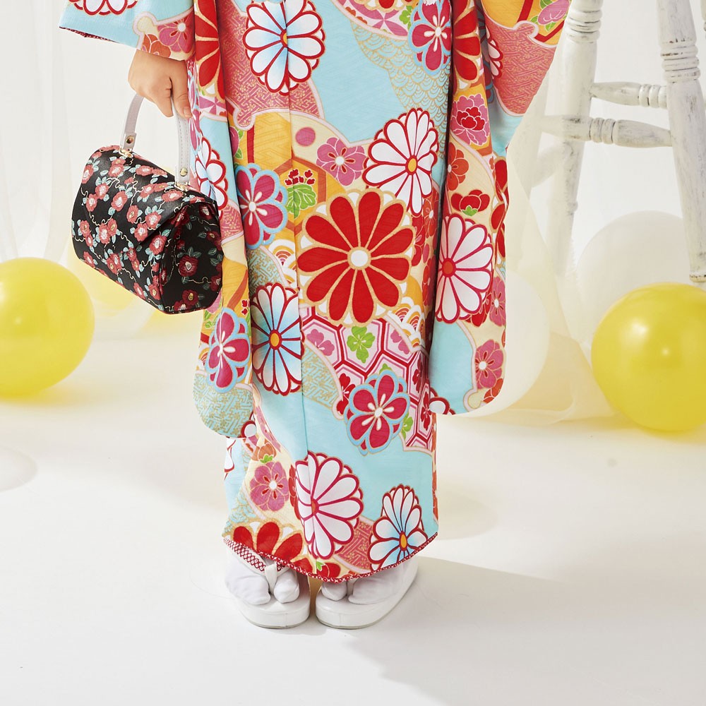 七五三 着物 女の子 セット 3歳 水色 七五三 着物 3歳 レンタル 女の子 被布着物10点セット「水色地に