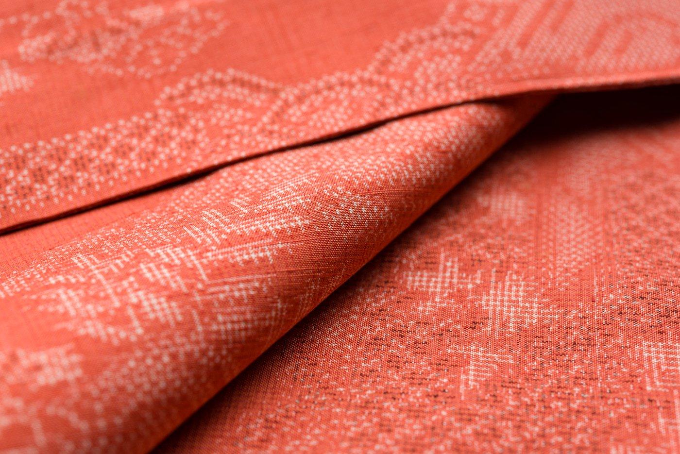 単衣 紬 青海波に橋など D239 夏着物 訪問着 絽ちりめん ベージュ