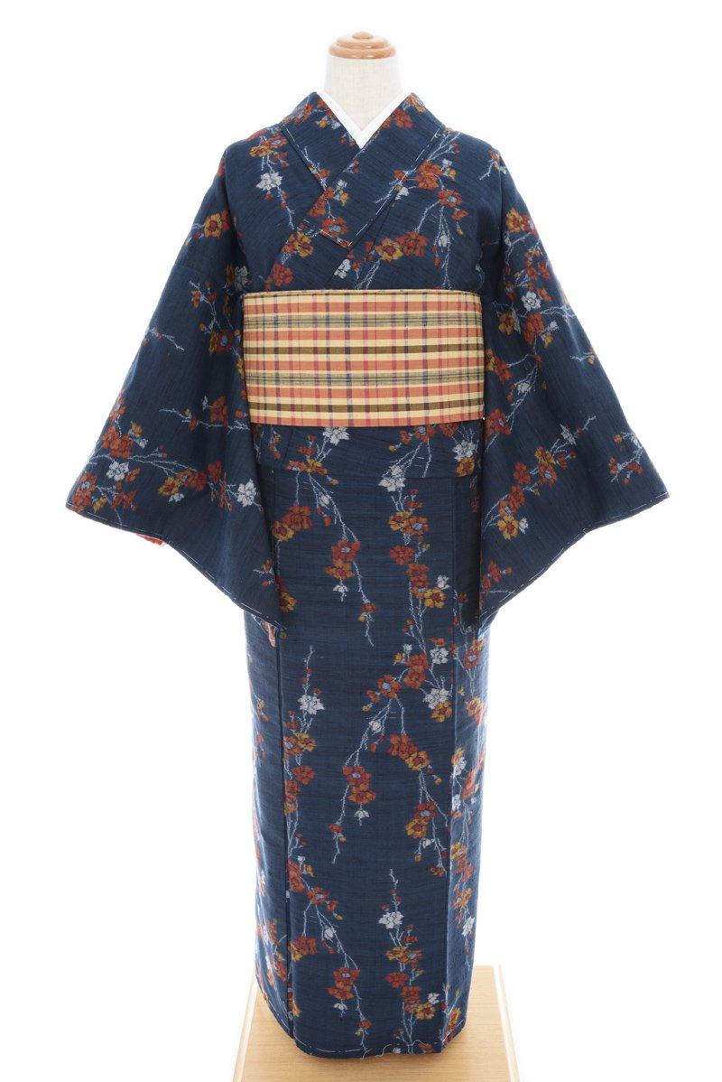 着物　紺地　3枚まとめ売り 紬 紺地 三色の花 : 新品・リユース着物の通販 からん Yahoo!店