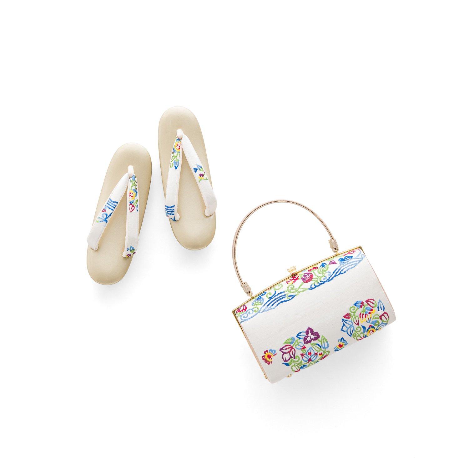 草履バッグセット　カラフルな波と花
