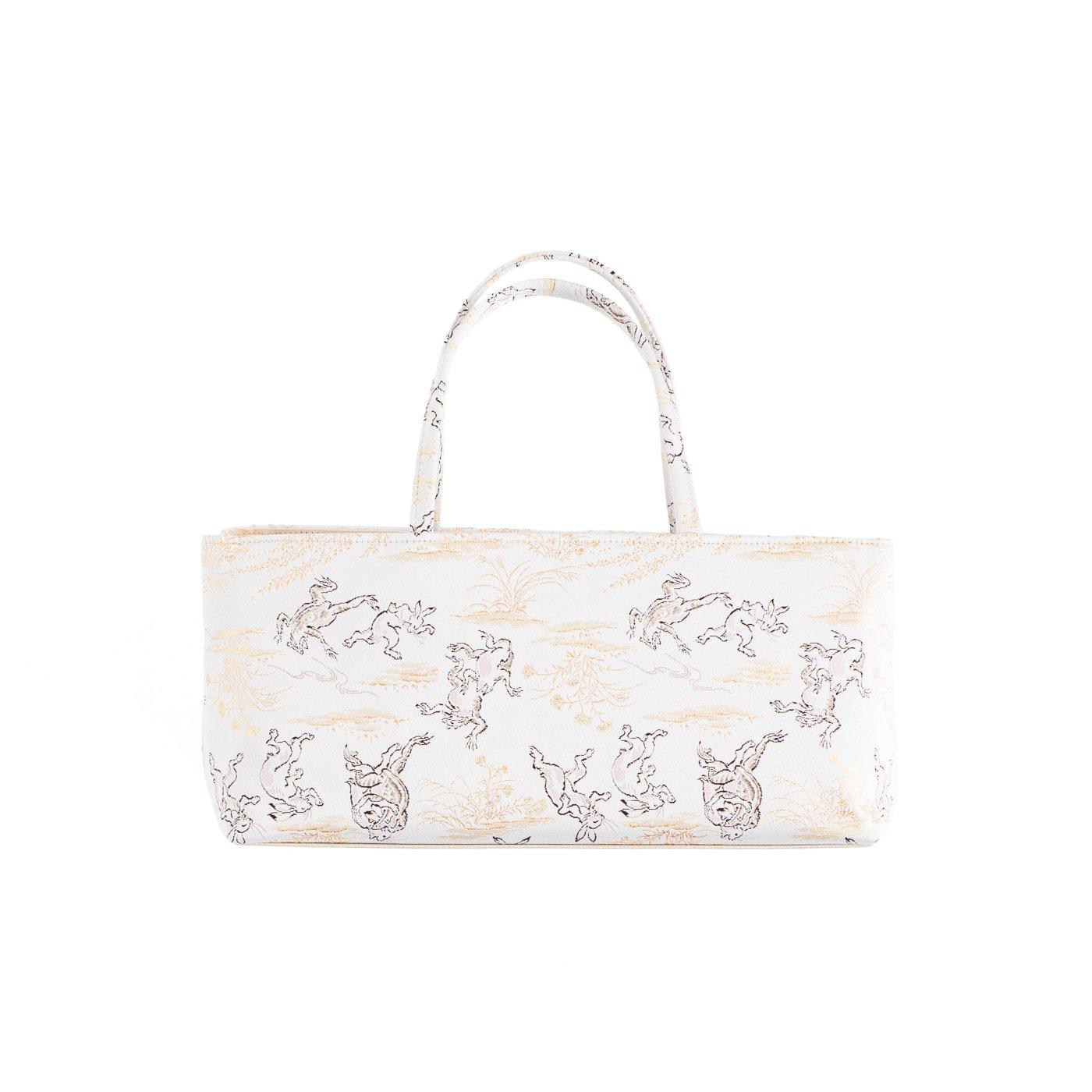 和装バッグ　鳥獣戯画　ホワイトシルバー