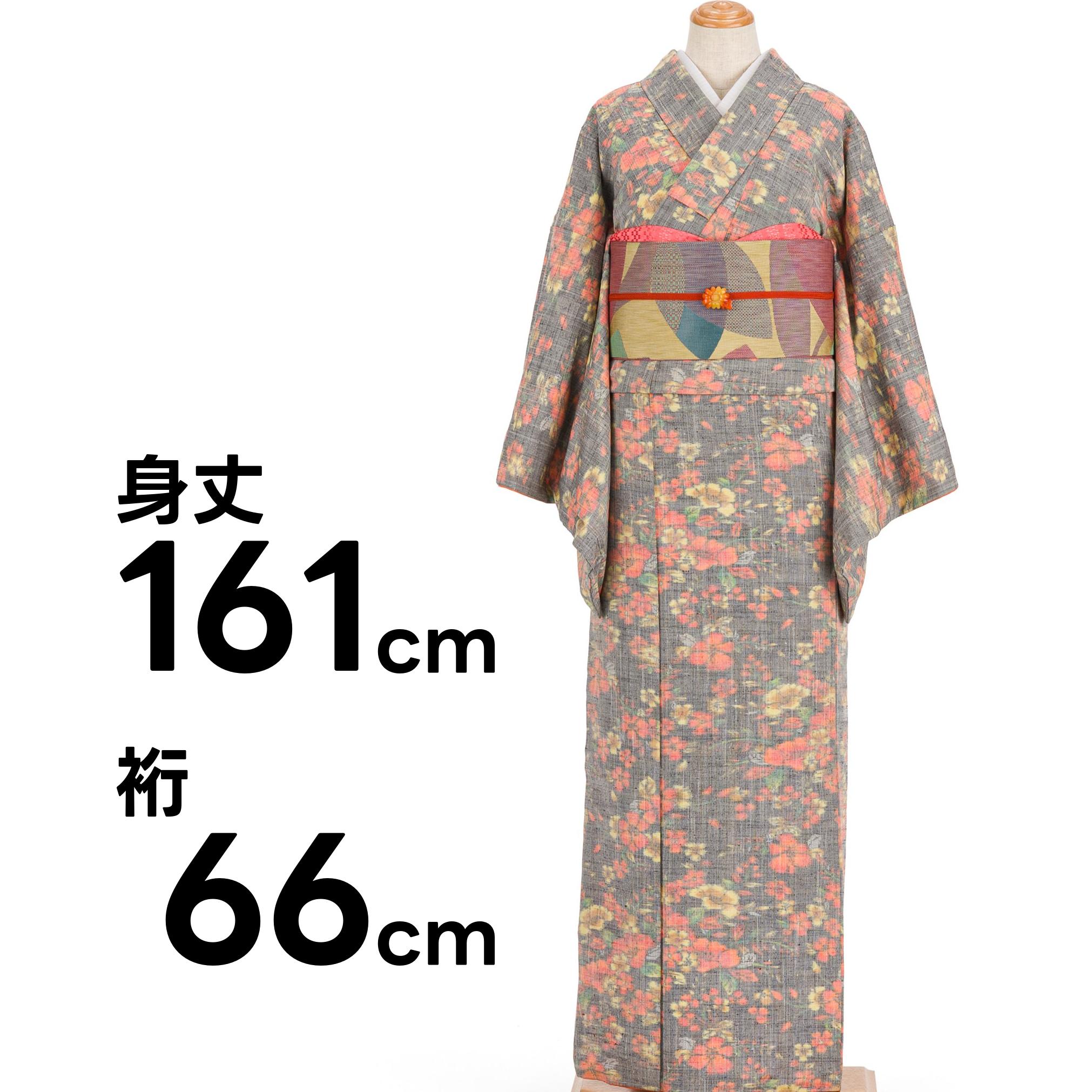 小千谷ちぢみ✩.*˚グレー地に花柄 紬 グレー地に小花模様 小千谷ちぢみ✩.*˚グレー地に花柄