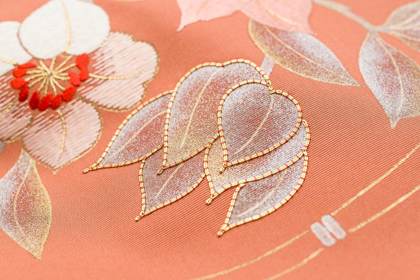 塩瀬　名古屋帯　花模様　刺繍 箔と刺繍の花柄 塩瀬 名古屋帯 | たまるや七草着物店