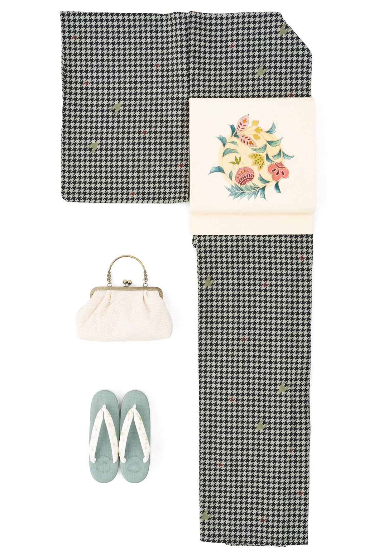 L】新品 単衣 洗える着物 千鳥格子 薄緑 : 新品・リユース着物の通販