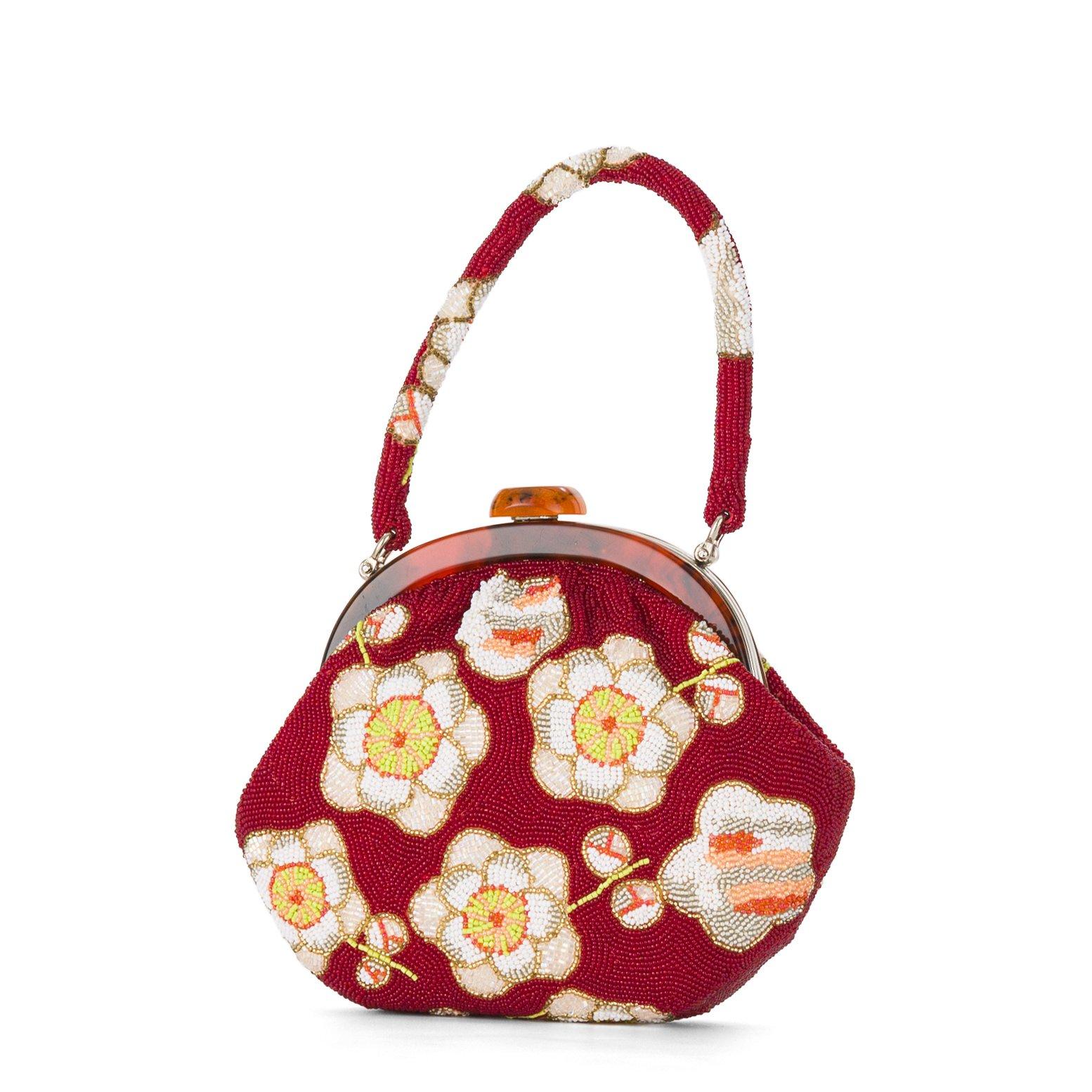 ヴィンテージビーズバッグ　レトロな梅の花