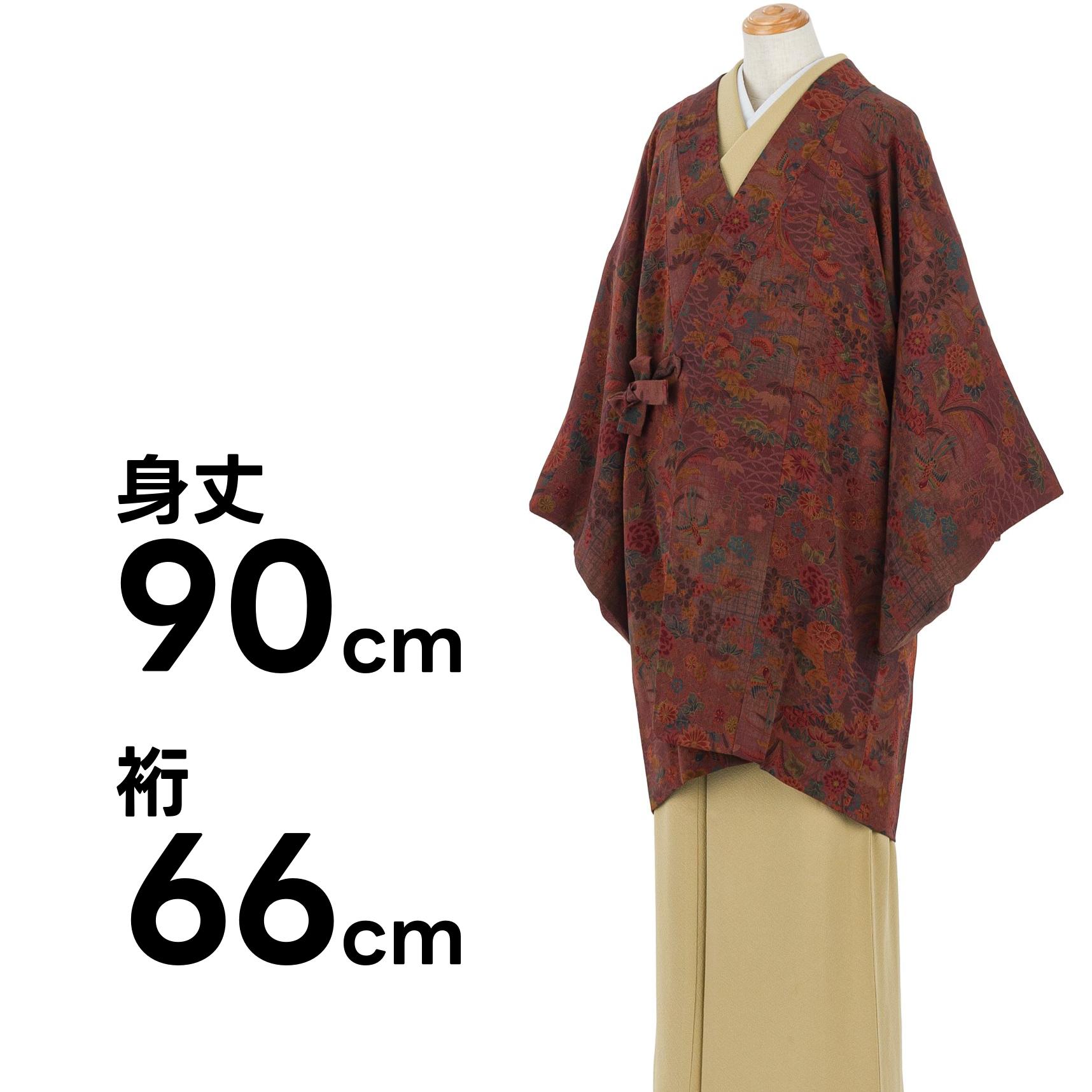 ロング丈道中着　縮緬　花鳥文様