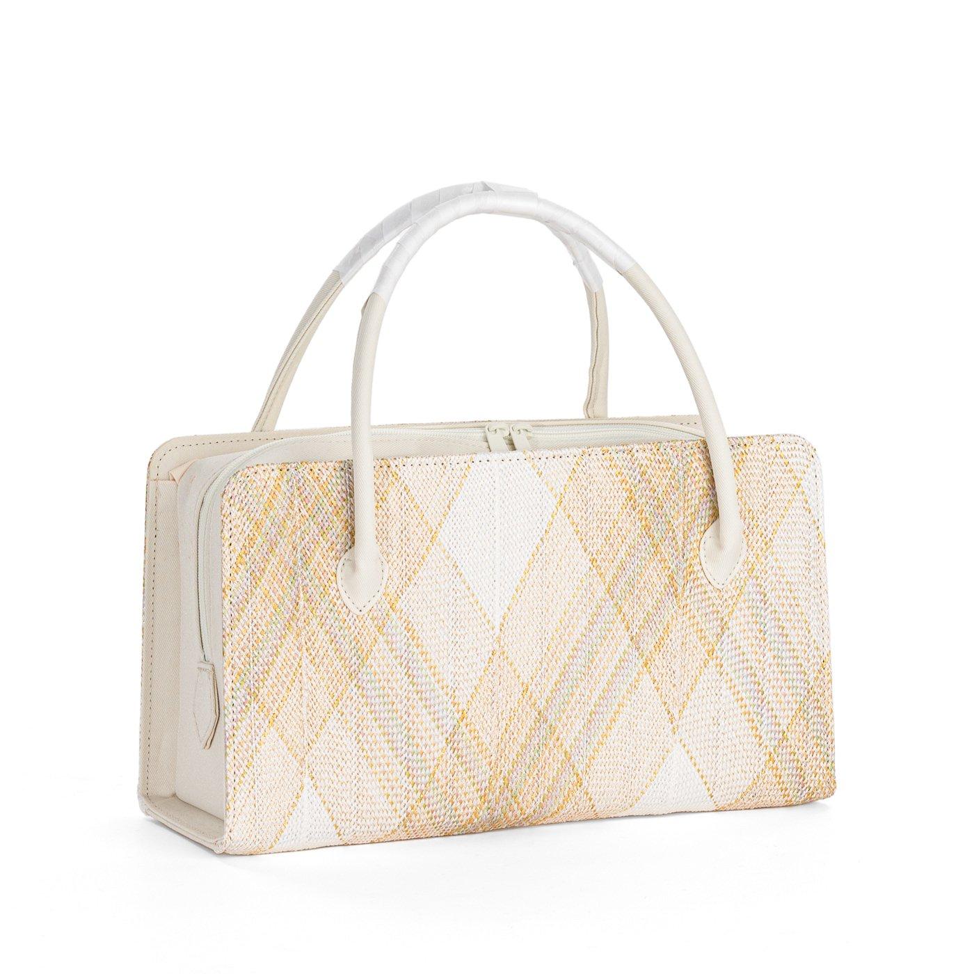 新品　組織り利休バッグ　斜め格子　たんぽぽイエロー