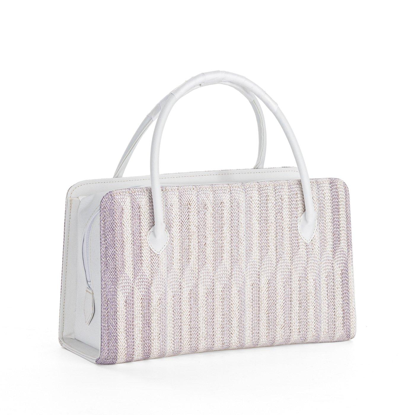 新品　組織り利休バッグ　斜め格子　すみれ色ストライプ