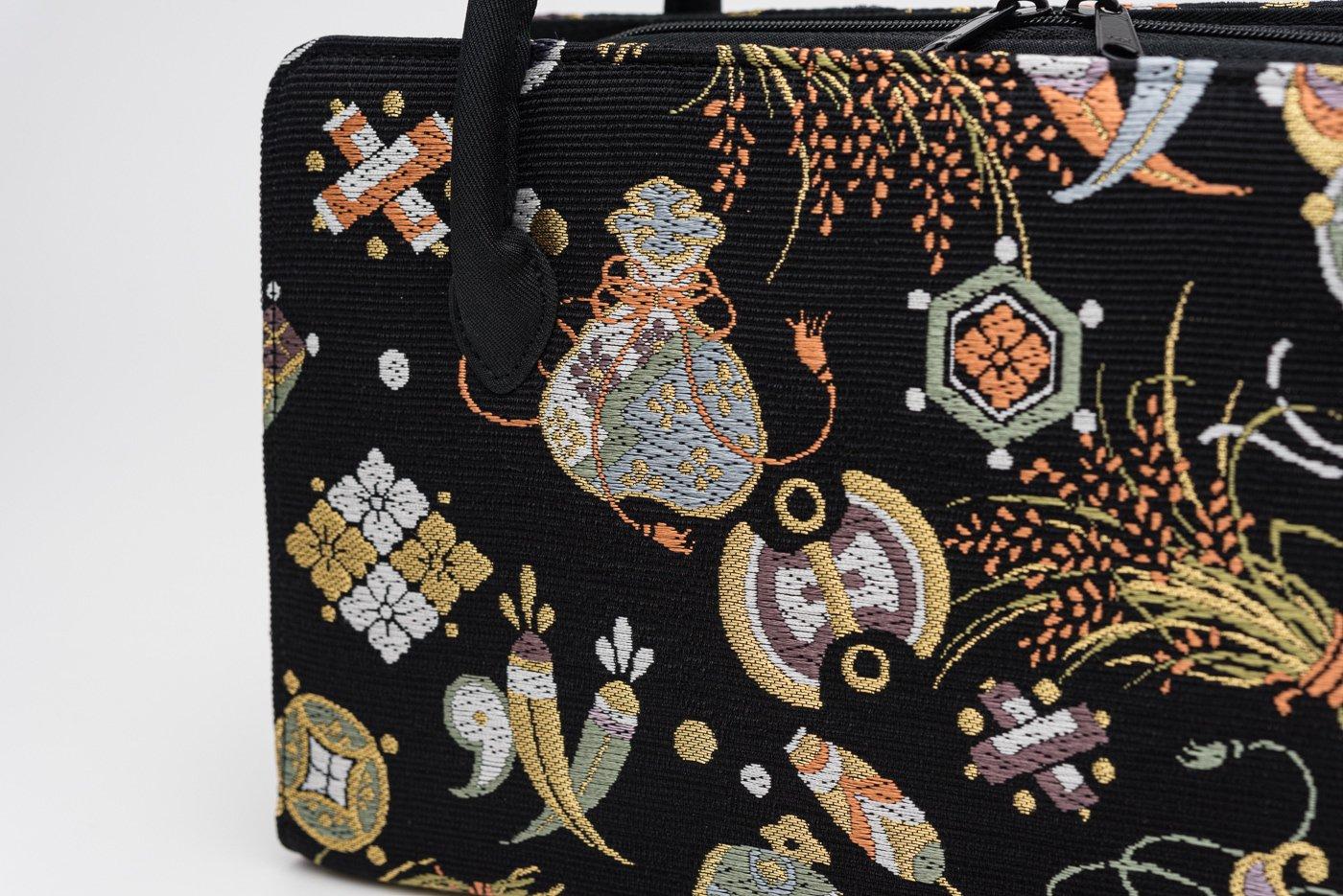 未使用⭐︎利休バッグ　和装バッグ⭐︎宝尽くし柄　刺繍　黒 利休バッグ 宝尽くし : 新品・リユース着物の通販 からん Yahoo!店
