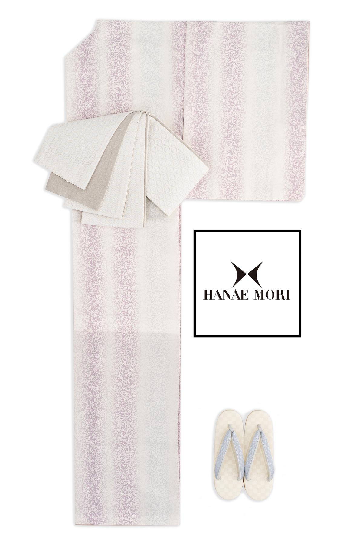 【アウトレット】【M】新品　HANAE MORI　洗える着物　蕾　赤紫×灰紫の画像