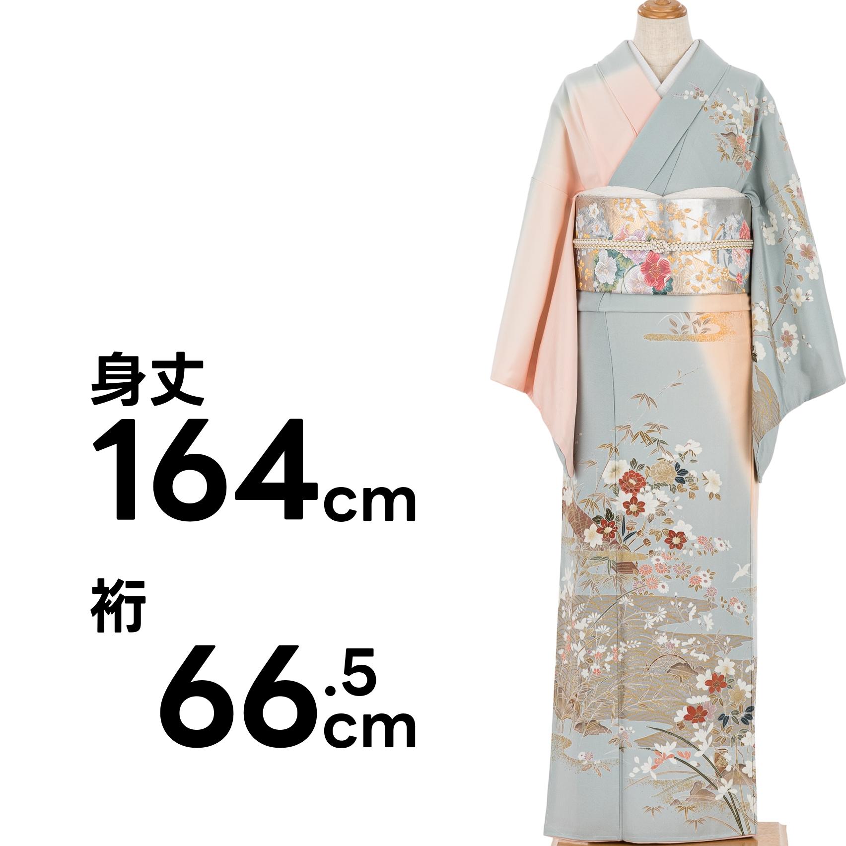 訪問着　染め分け暈し　枝花に鶴