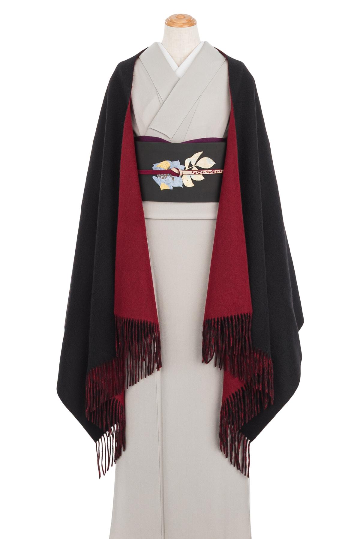 新品 カシミヤ100％大判ショール リバーシブル 黒×赤 : 新品・リユース 