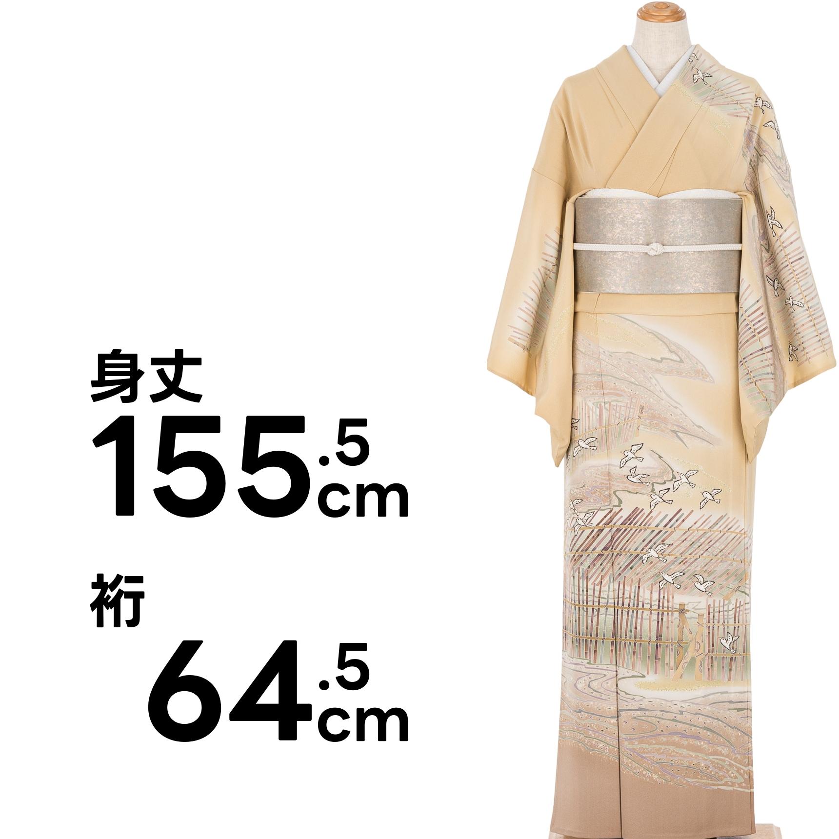 La遇] 訪問着 リサイクル 正絹 加賀友禅 浜ちりめん 高身長 一つ紋