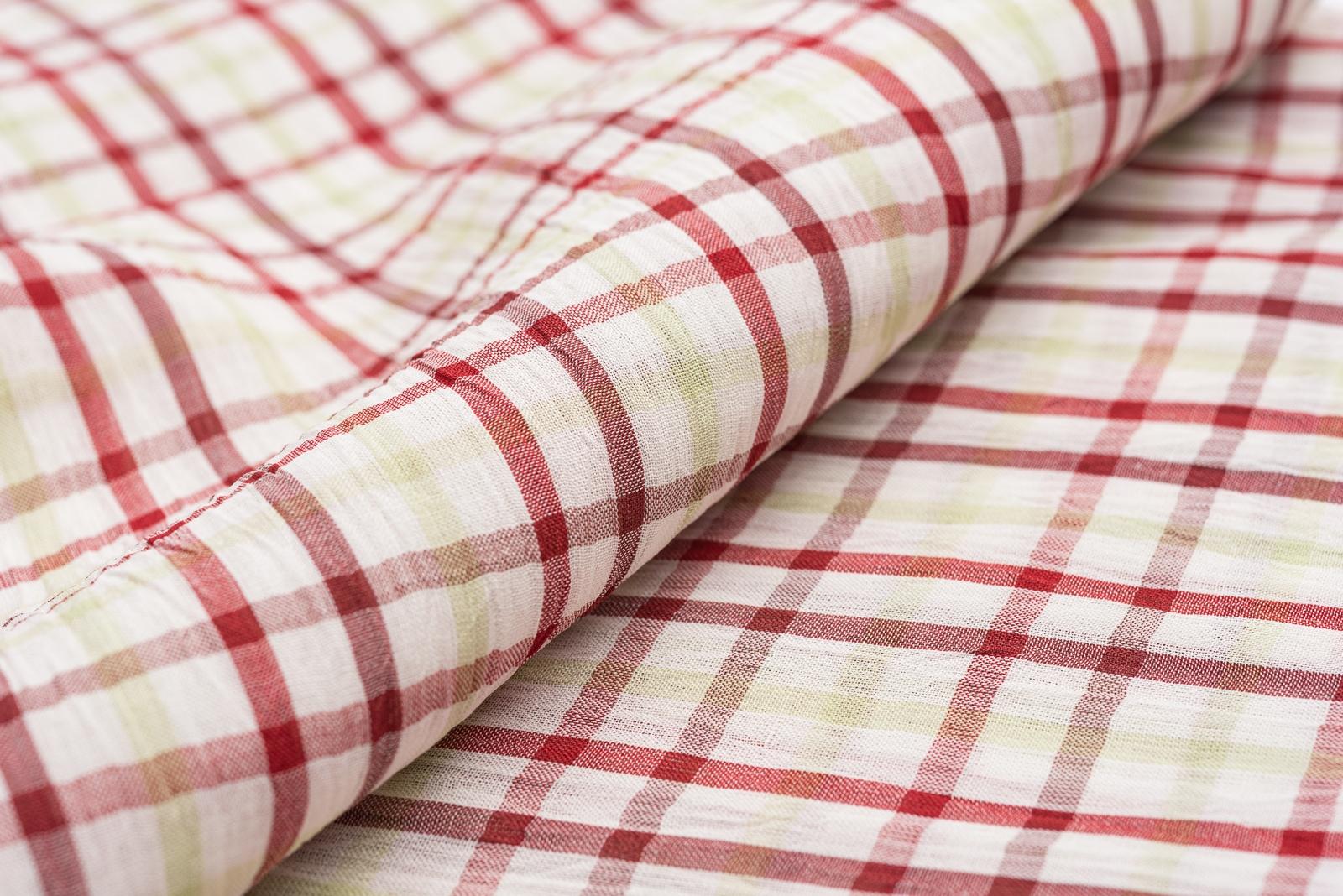 新品　小千谷縮　格子　赤茶×黄緑の画像
